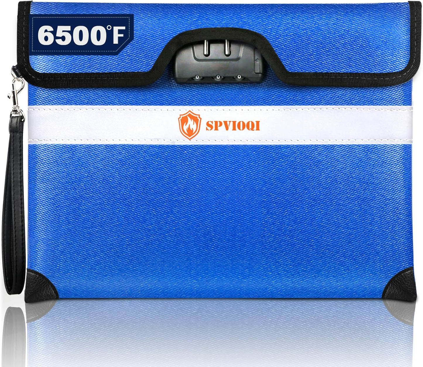 SPVIOQI 6500F Fireproof Document Bag with Lock, Upgraded 10Layer Heat Insulated, Water Resistant, Blue, Large, Rectangular, Fireproof Money Bag for Documents, Cash, Valuables
