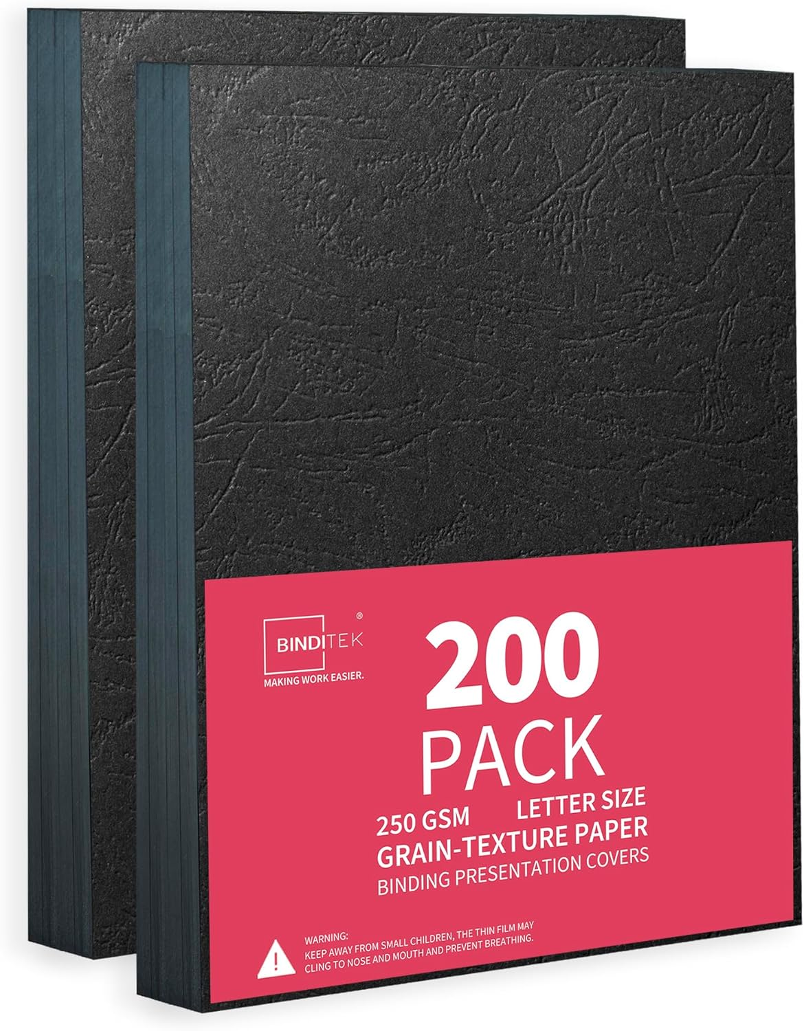 Binditek 200 Pack 13 Mil Grain-Texture Paper Binding Presentation Covers, 8.5 x 11 Inches, 250 GSM, 90lb, Un-Punched, Letter Size, Black, Office Supplies