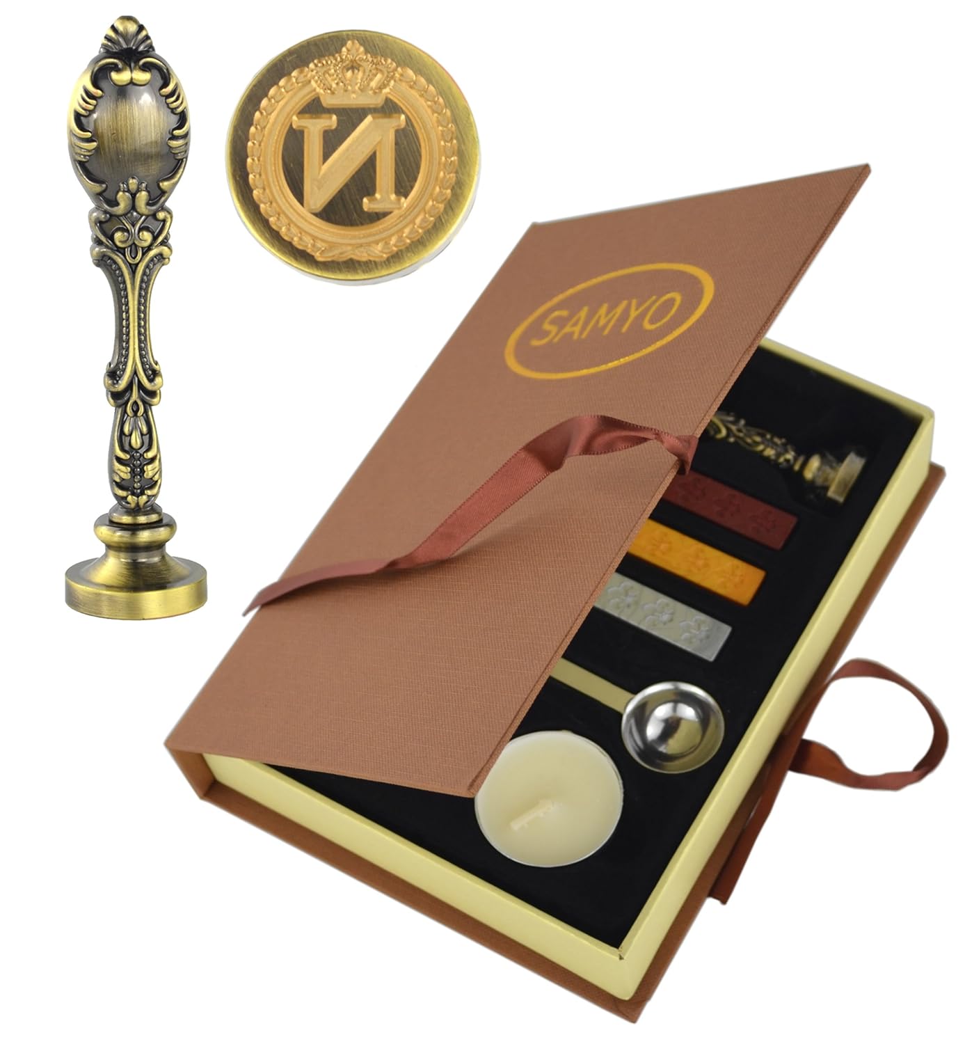 Samyo Creative Romantic Stamp Maker Classic Old-Fashioned Style Brass Color Wax Seal Sealing Stamp Vintage Antique Alphabet Initial Letter Set - (Letter N)