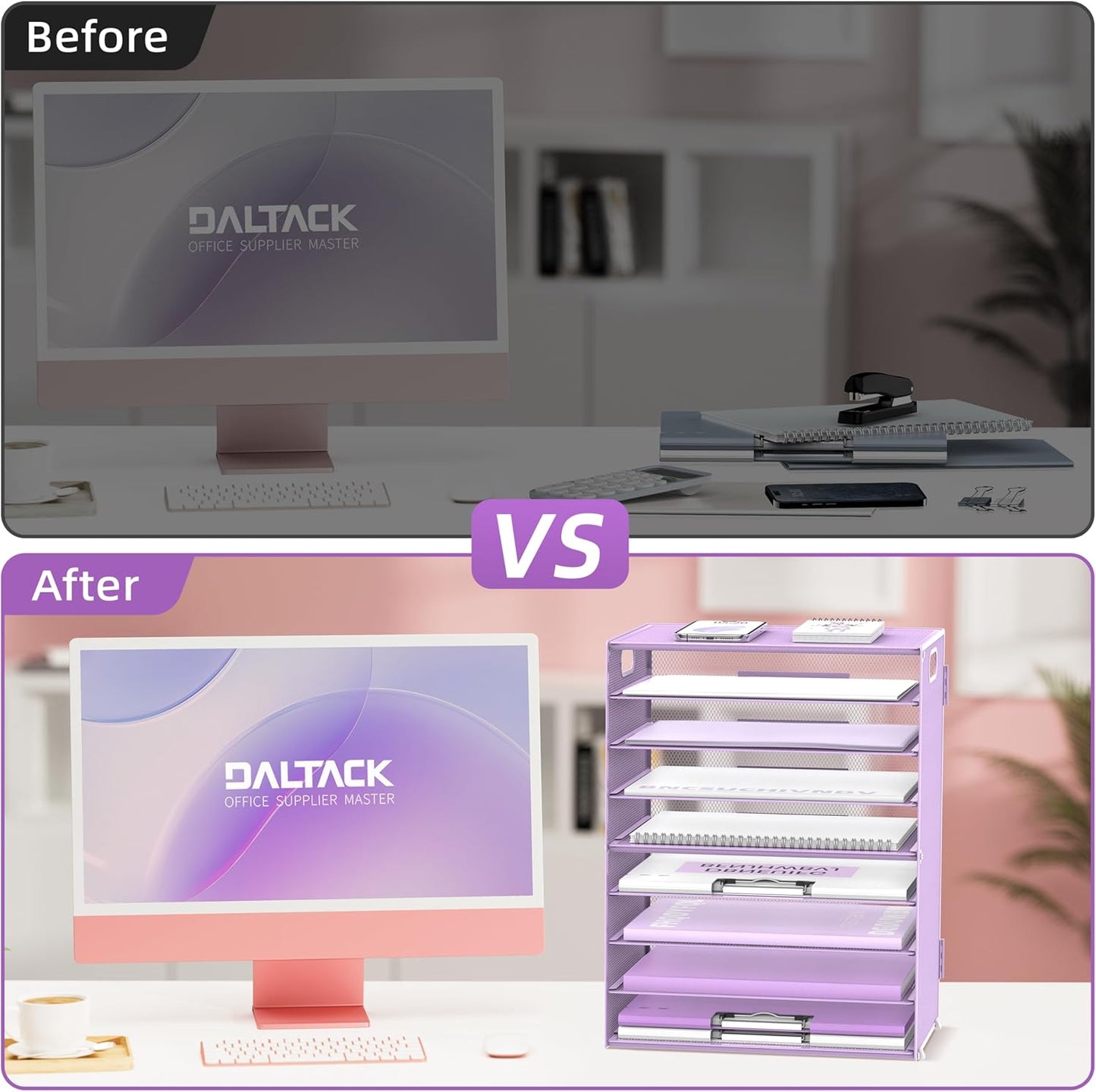 DALTACK 9-Tier Paper Letter Tray Desk Organizer with Handles, Mesh File Holder Organization, Paper Sorter Desk Organizer for Office Home School, Purple