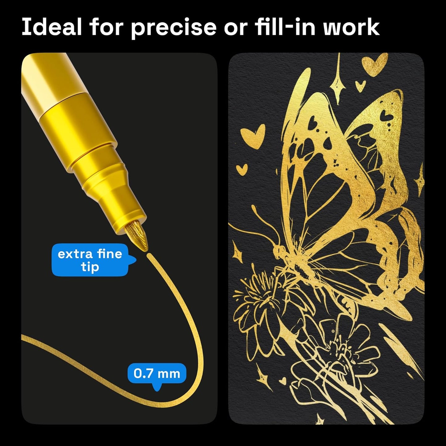 ARTISTRO 5 Gold Paint Pen for Rock Painting, Stone, Ceramic, Glass, Wood, Tire, Fabric, Metal, Canvas. Set of 5 Acrylic Paint White Marker Water-based Extra-fine Tip