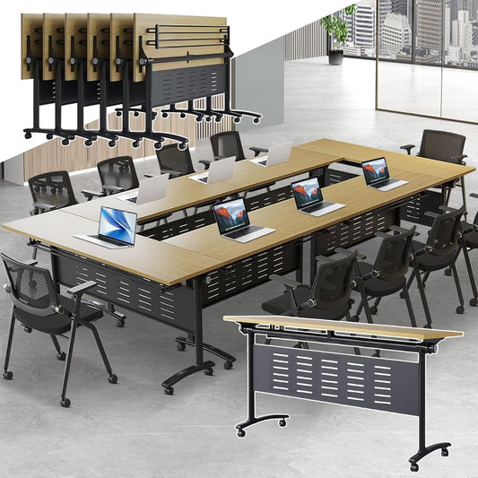 Folding Conference Table - Modular Conference Room Tables Foldable & Stackable Boardroom Table with Casters | Large Rectangle Office Meeting Table for Training Rooms(6PCS, Tables Only)