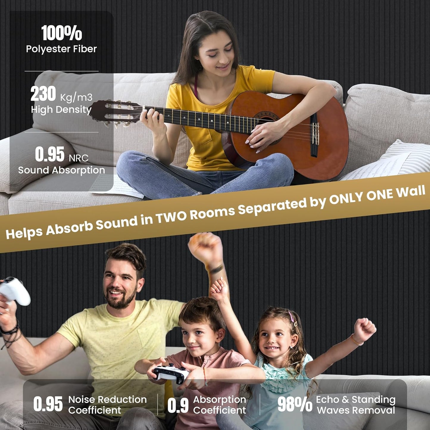 10 Pack Large Acoustic Panels,48 x 24 x 0.4 Inch Sound Proof Foam Panels for Walls，Premium Noise Dampening Panels,Sound Panels for Media Room, Office and Studio,Black