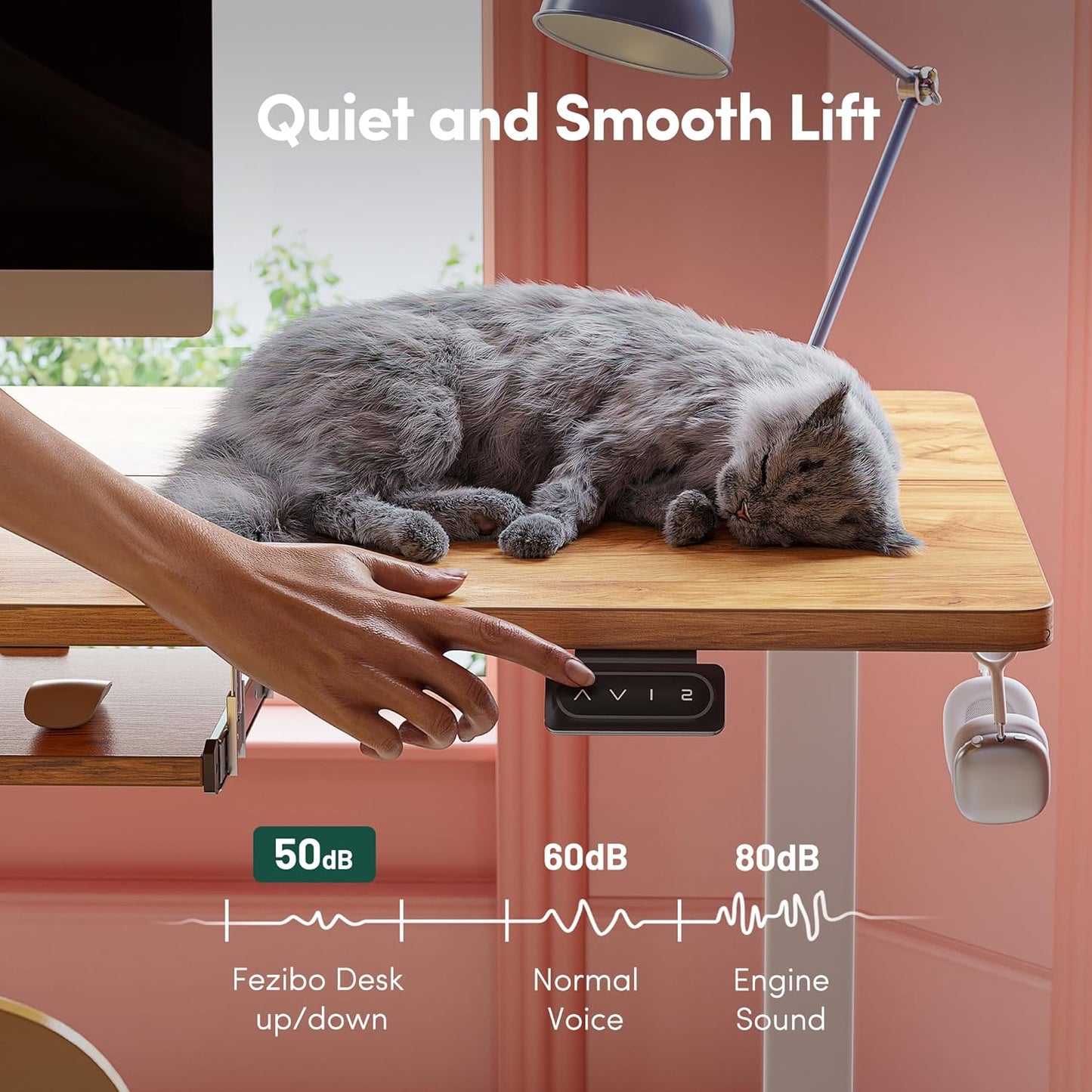 FEZIBO Standing Desk with Keyboard Tray, 55 x 24 Inch Adjustable Height Sit Stand Desk with Memory Presets for Home Office, Ergonomic Computer Workstation, Light Rustic