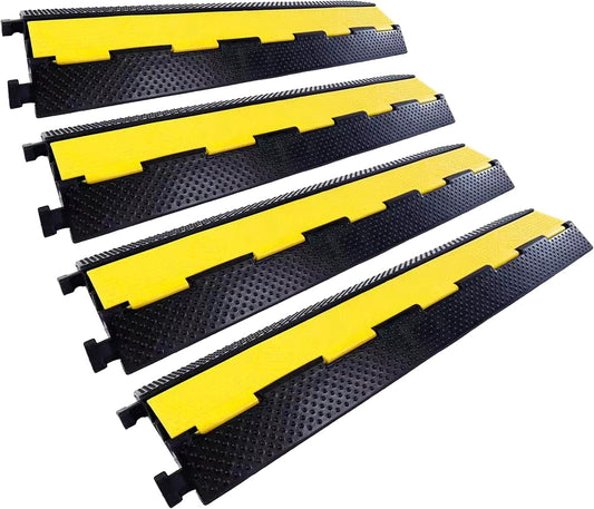 Rubber Cable Ramp Cord Cover Cable Protector Ramps Wire Hose Protective 2 Channel 22000Lbs Load Capacity Traffic Speed Bump for Asphalt Concrete Gravel Driveway Indoor Outdoor, 4 Pack