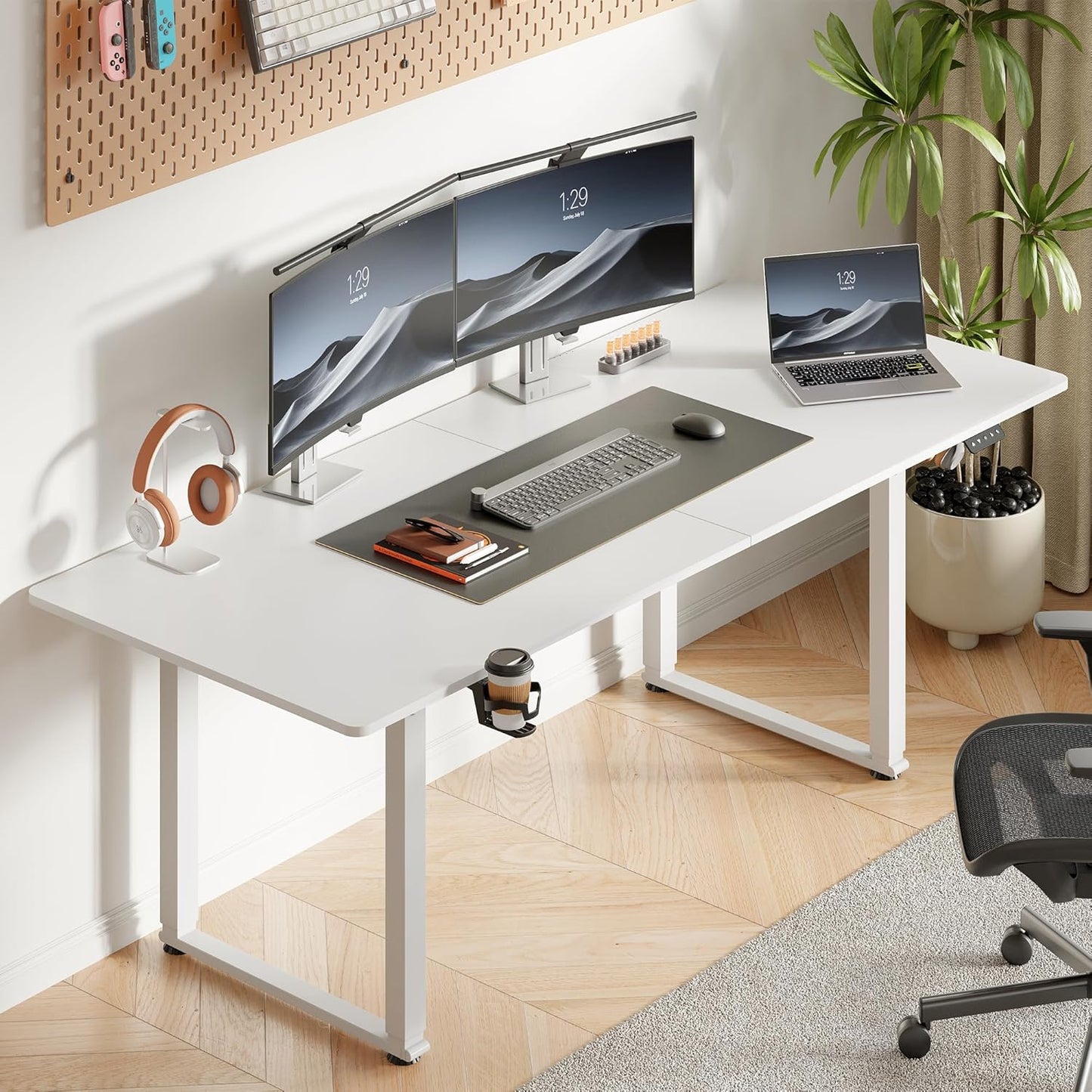 71x32 Inch Adjustable Standing Desk with 4 Legs, Stand-up Desk Features a Spacious Rectangular Top, Dual-Motor Lift, and Memory Presets (28-46Inch) for Home Offices or Computer Workstations, White
