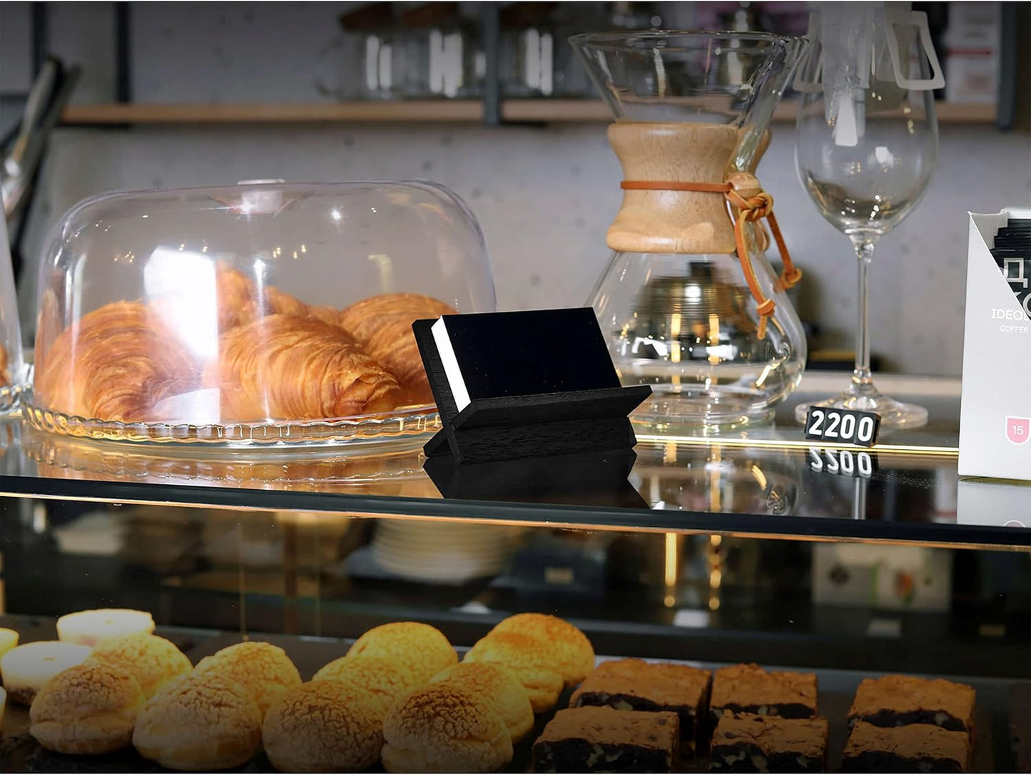 Business Card Holder for Desk - Black Wood Small Cards Holders, Professional Desktop Business Card Stand Display, Wooden Name Card Holder, Modern Design Office Business Cards Holder