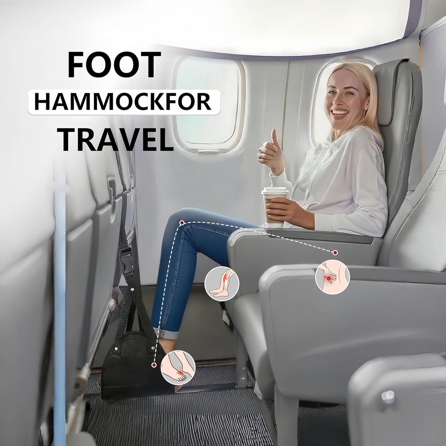 2-Piece Upgraded Aircraft Foot Hammock with Memory Foam,Large Size Airplane Foot Rest - Soft & Comfortable feet Hammock,Travel Essential for Relieving Foot Pain and Swelling