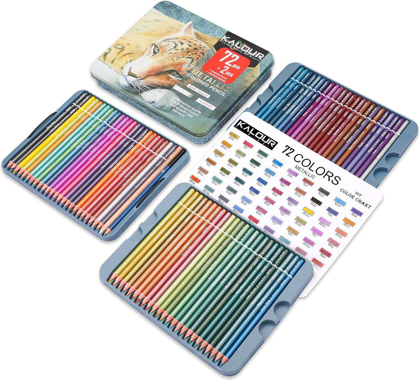 KALOUR 72 Piece Metallic Colored Pencils, Soft Core with Vibrant Color,Ideal for Drawing, Blending, Sketching, Shading, Coloring for Adults Artists Beginners