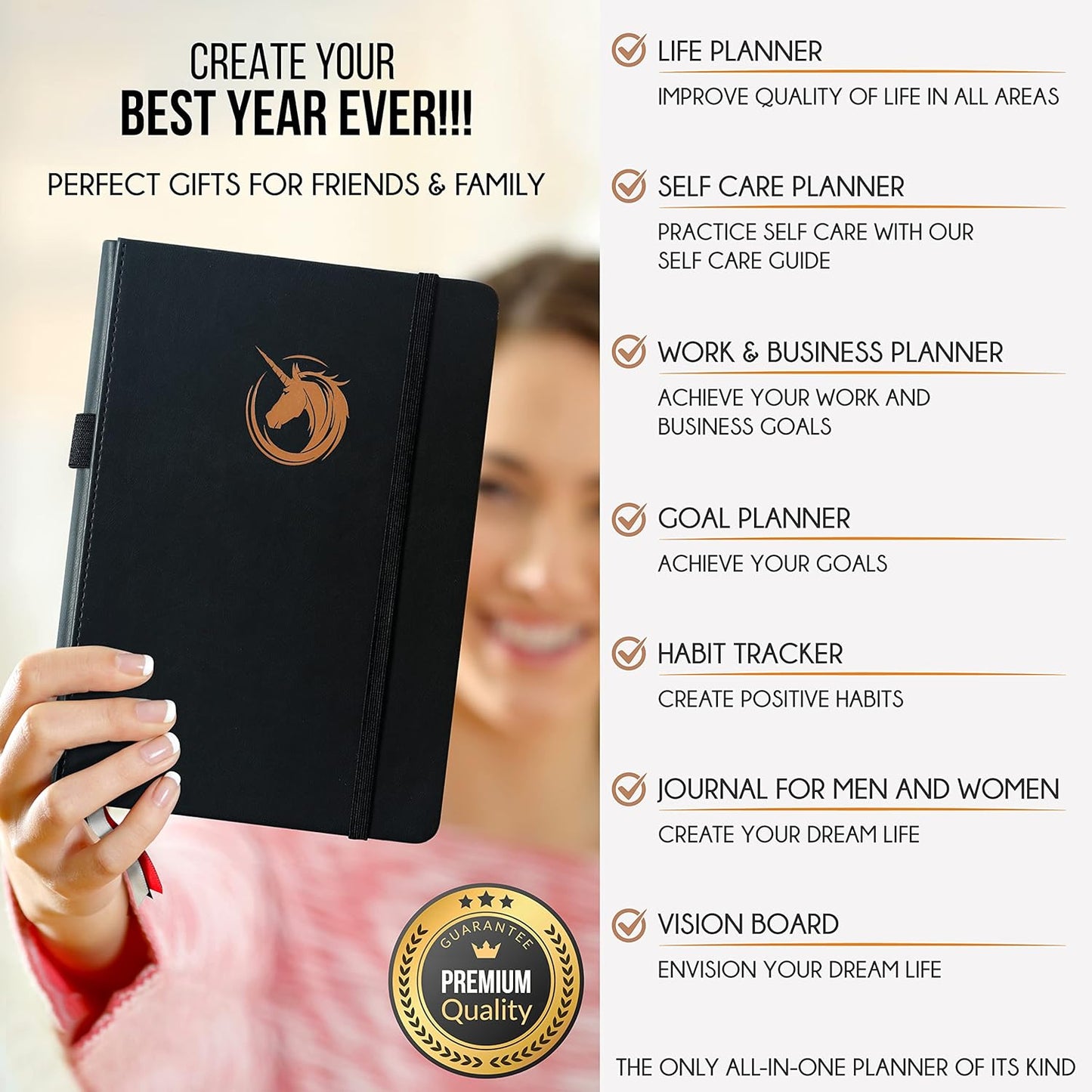 Hourly Planner - Undated Daily, Weekly & Monthly Planner with Budget Section | A 12 Month Journey to Increase Productivity & Happiness | Life Organizer & Gratitude Journal - Vertical Format