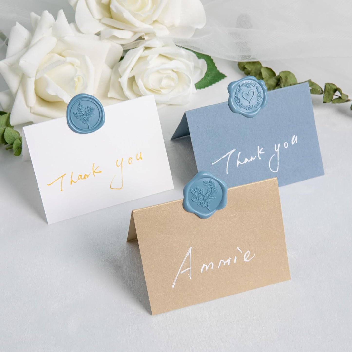 60 Pcs Dusty Blue Wax Seal Stickers Self-Adhesive Envelope Seals Stamp Stickers, Perfect for Wedding Invitations Seating Chart Christmas Gift Wrapping 3 Designs in 1 Pack