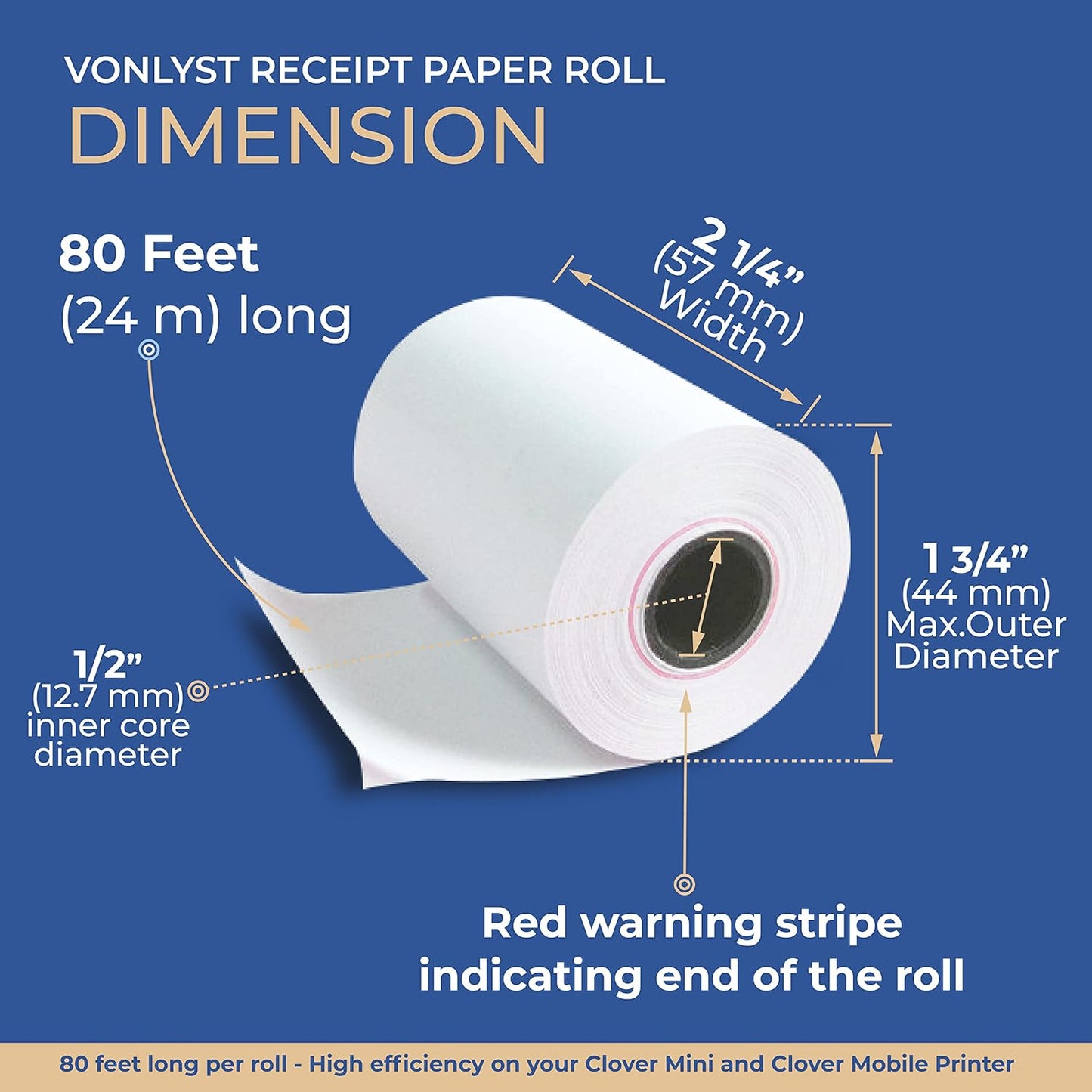 Receipt Paper for Clover Mini and Clover Mobile Thermal Printer 2 1/4 x 80 (30 rolls)