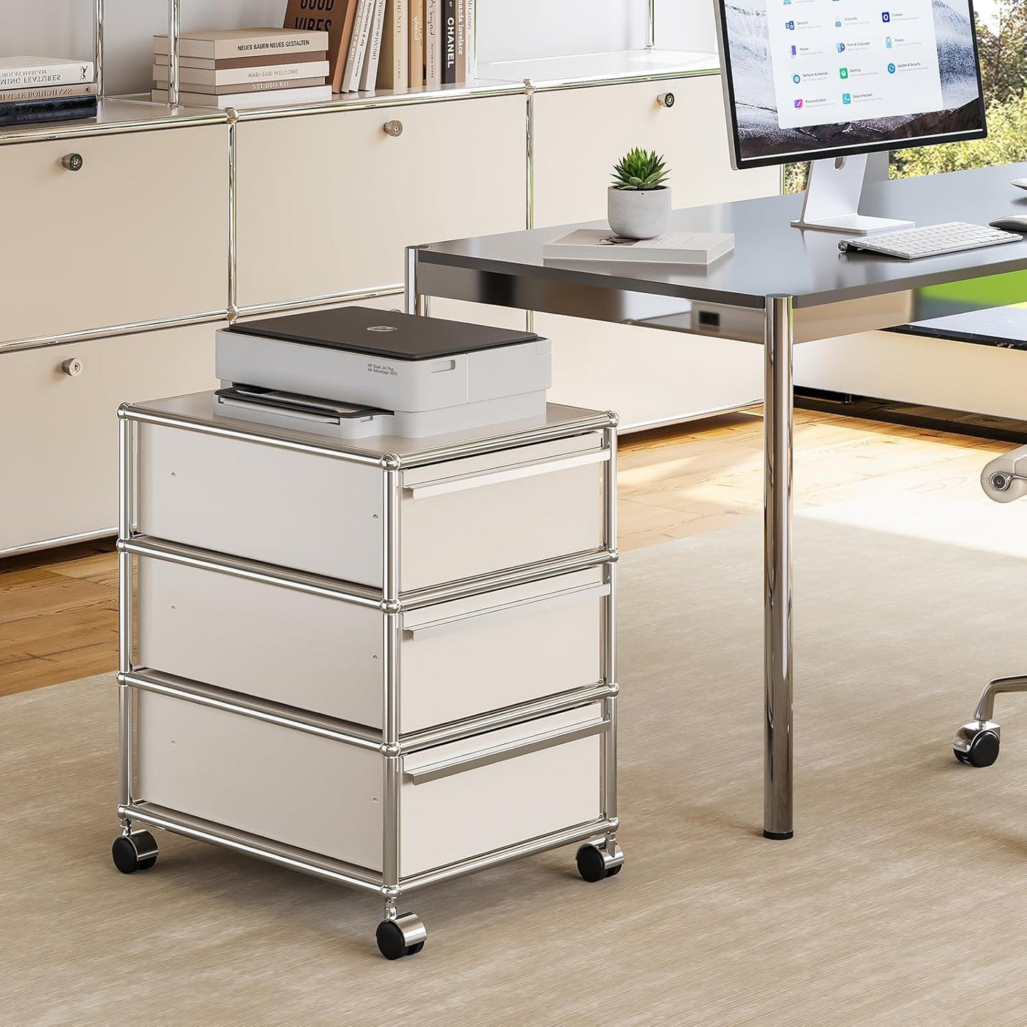 Steel Mobile File Cabinet for Office & Home with 360° Silent Wheels, Smooth Drawer Slides, Large Capacity, Waterproof and Rust-Proof, Stylish & Durable Storage Cabinet (3 Drawer, White)