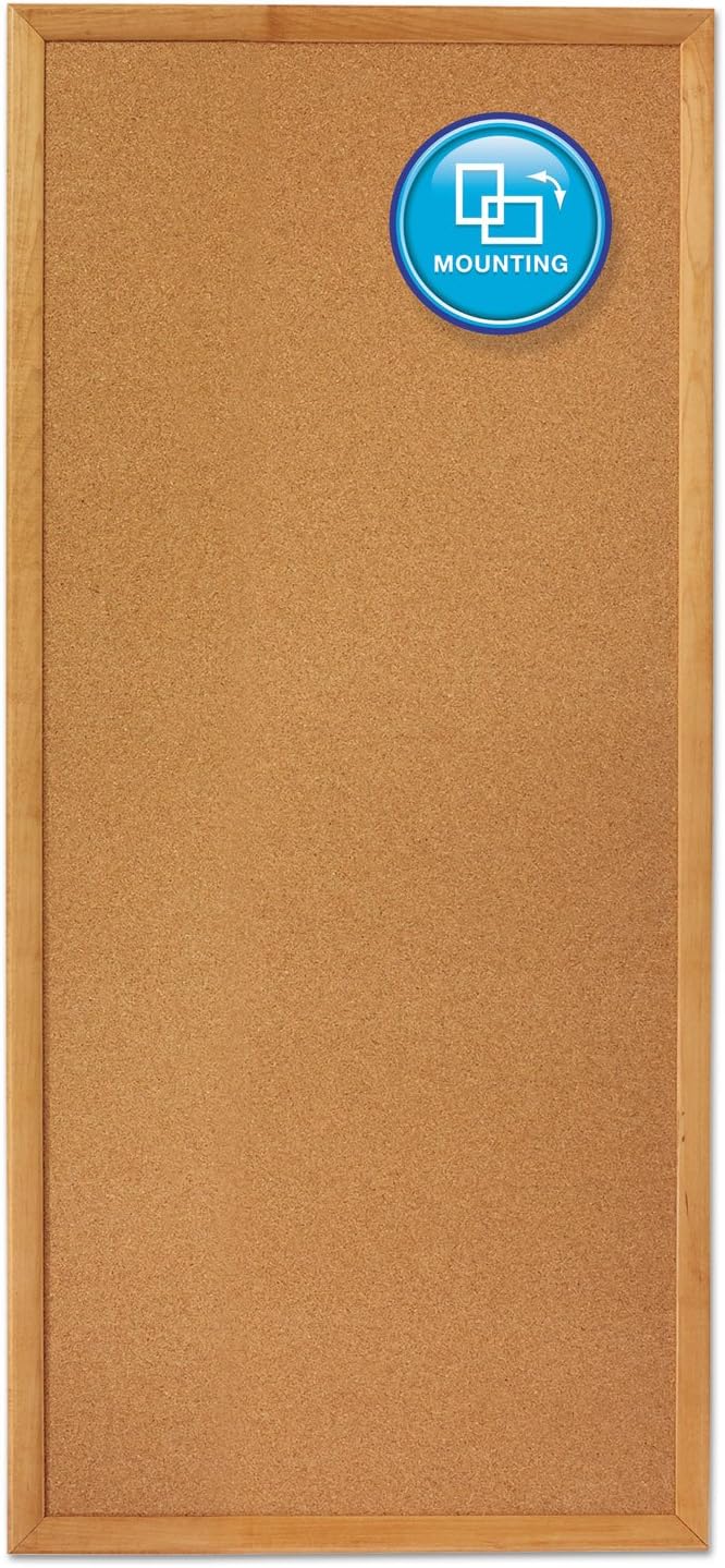 Quartet Cork Board, Bulletin Board, 3' x 1' Corkboard, Oak Finish Frame (300)