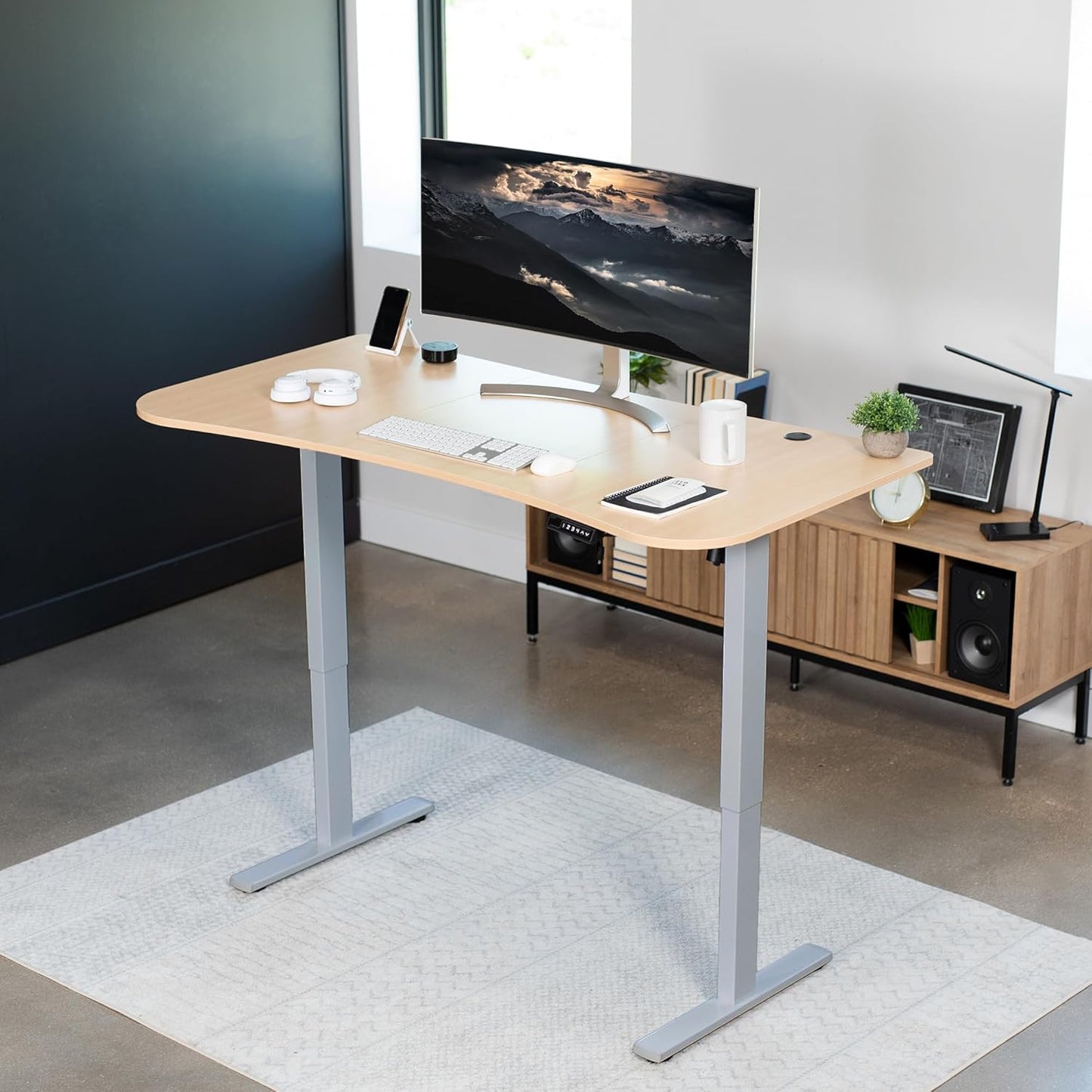 VIVO Electric 63 x 32 in Standing Desk, Memory Height Adjustment, 1B Series, Light Wood Top Gray Frame, DESK-KIT-1G1C