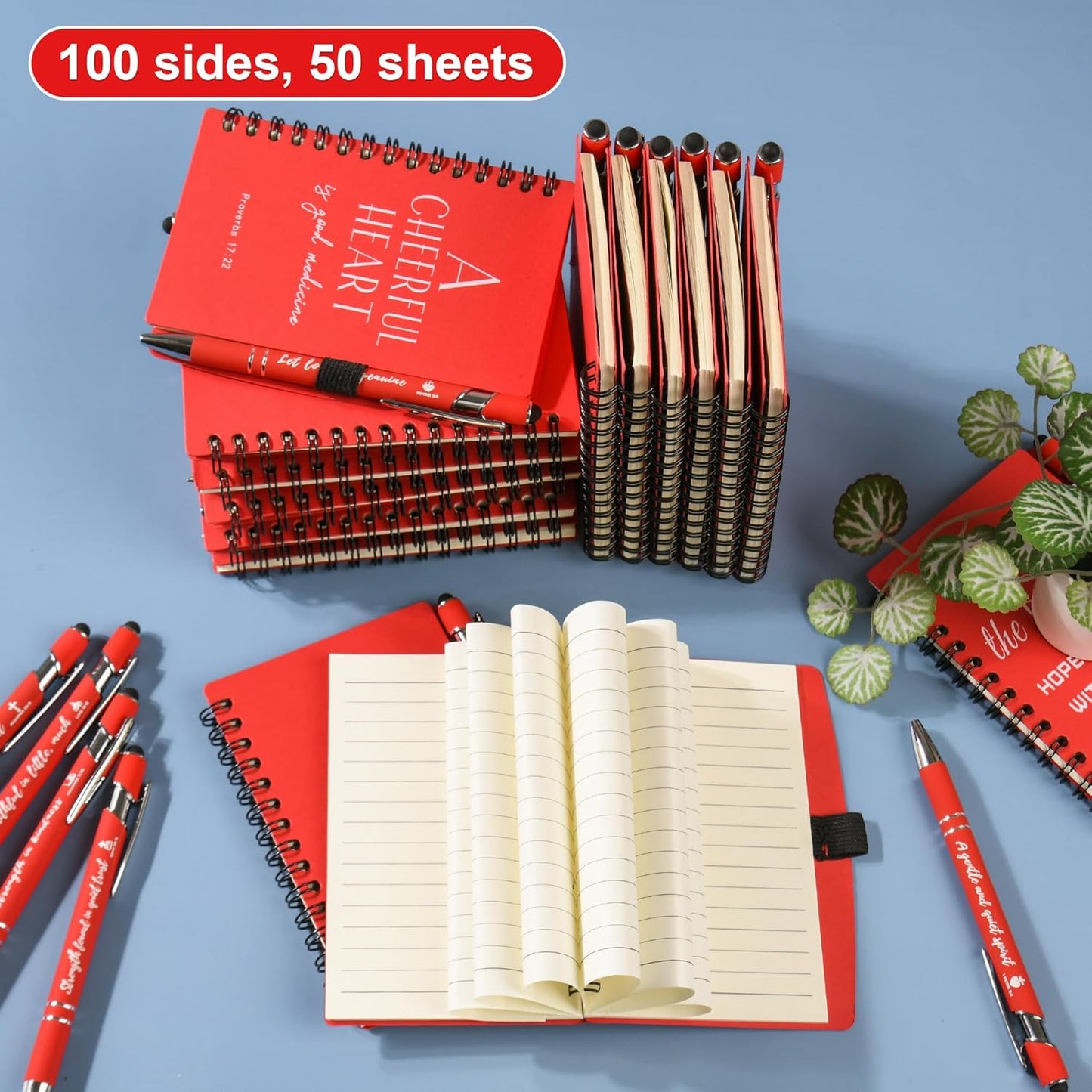 Christian Prayer Journal Spiral Red Notebooks Bulk with Pens- Small Notepads (4.13”x5.43”) - inspirational gifts for women, Church Members & Bible Study Groups (30 Sets Red)