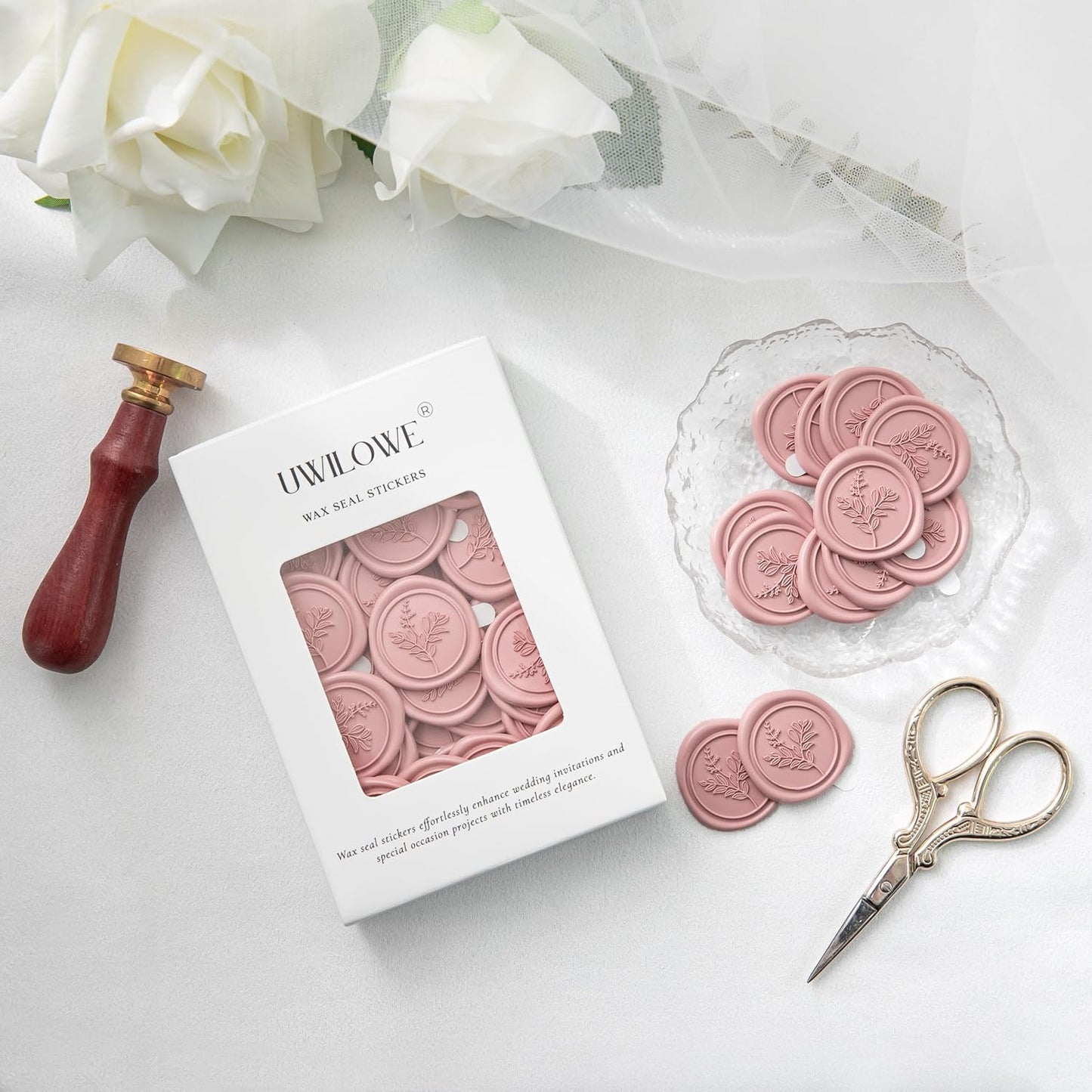 60 Pcs Dusty Rose Wax Seal Stickers, Wedding Invitation Accessories Envelope Stickers - Self Adhesive Seals, Peferct for Invitation, Gift Box Craft Wrapping, Christmas Cards Decoration