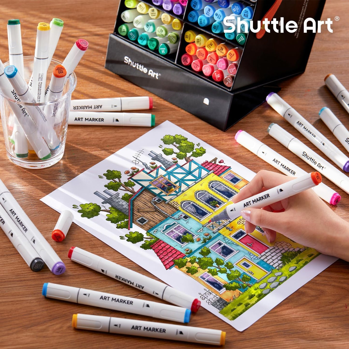 Shuttle Art 89 Colors Alcohol Markers, 88 Colors Dual Tip Art Marker Set Plus 1 Colorless Blender with Marker Case Perfect for Illustration Students Adult Coloring Sketching