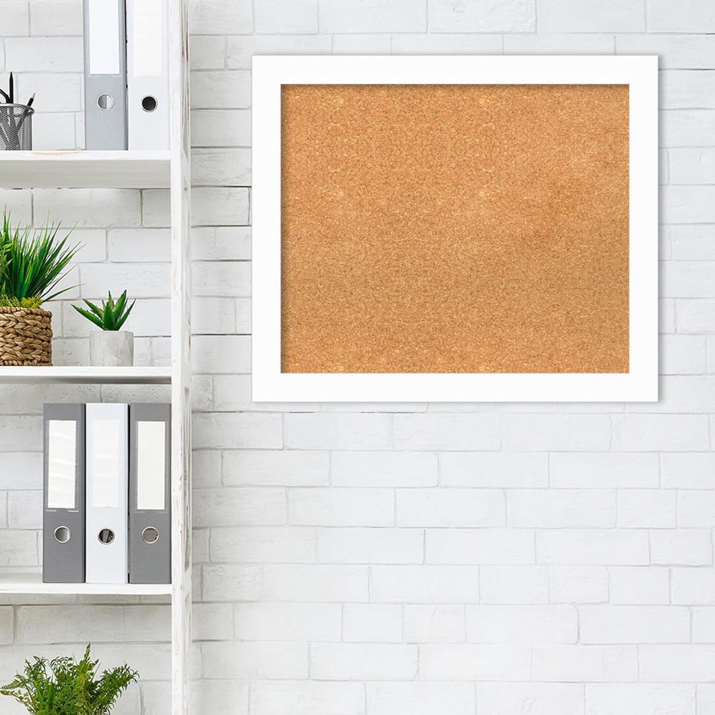 Amanti Art Natural Cork Board for Wall, 23x27 Vision Board with White Frame, Medium Corkboard Office Decor for Home Organization, Casual Corkboard Pinboard to Display Items for Home Organization in