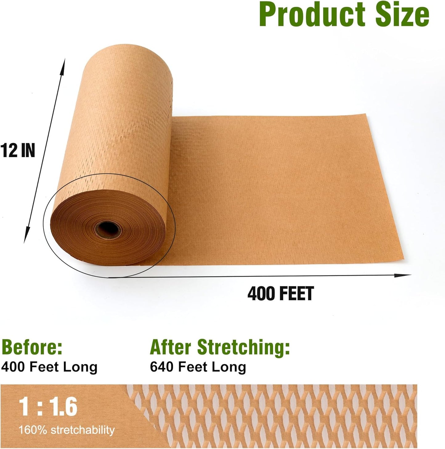 Honeycomb Packing Paper 12" Width X 400 FT for Moving Glass Dishes Recyclable Wrapping Paper Bubble Wrap Packing Material for Shipping Fragile Items Shipping Filler with 20 Fragile Stickers