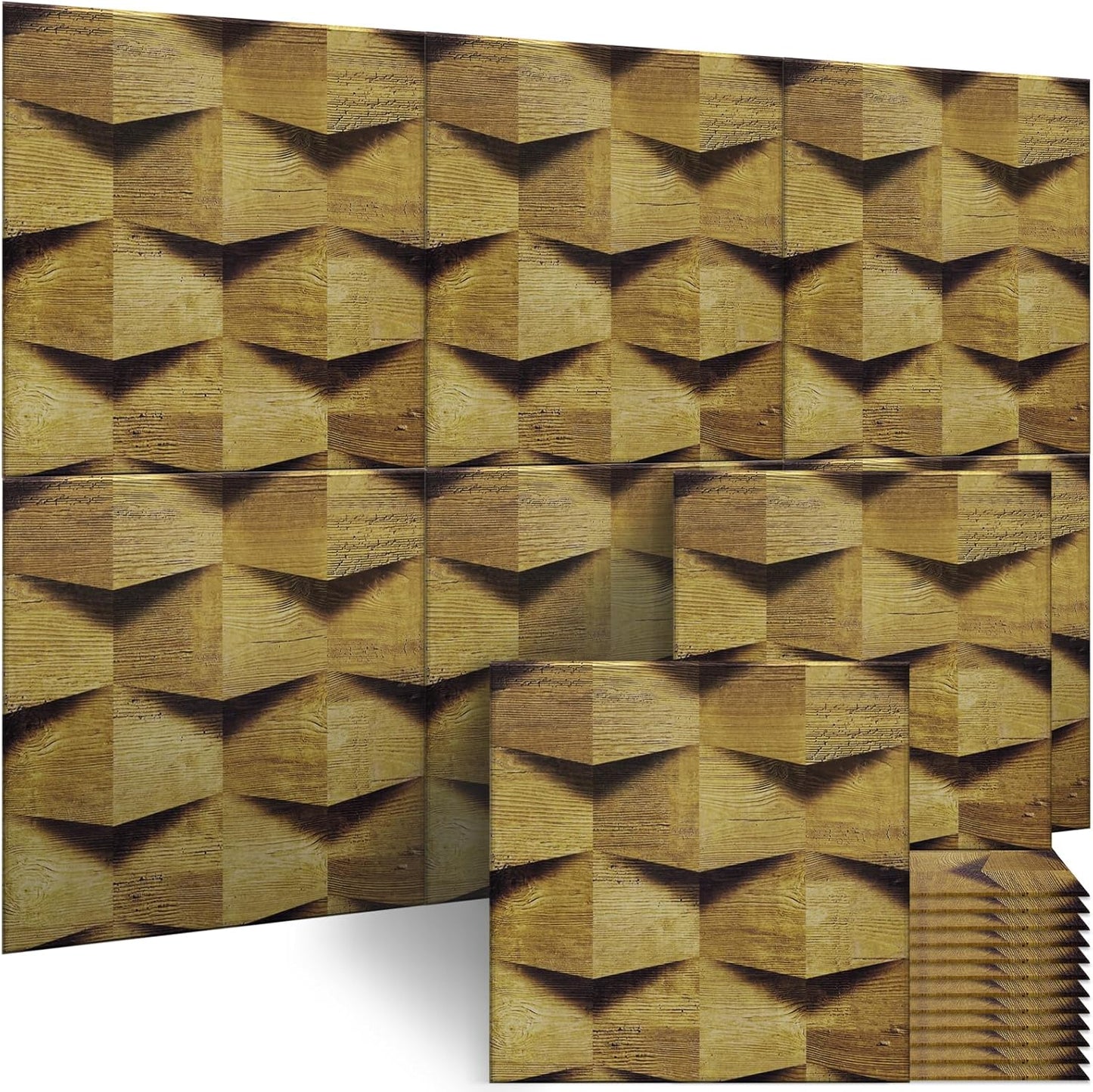 BUBOS Large Acoustic Panels,6 Pack Wood-Pattern Printing Soundproof Wall Panels, Total Size 70.8 x 47.2 Inches Self-Adhesive Decorative Sound Absorbing Panels for Studio, Home,3D Geometric Weave