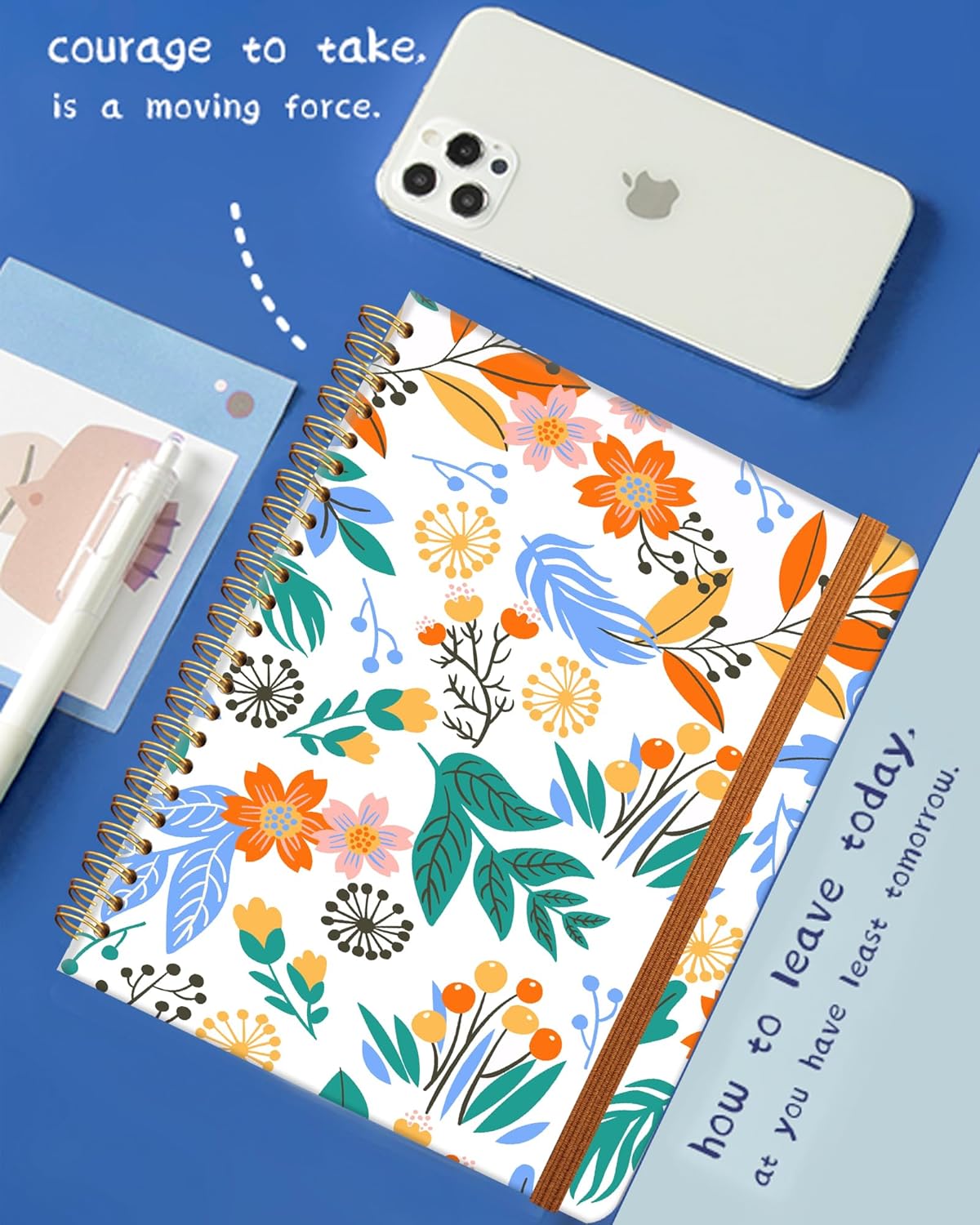 Ruled Spiral Writing Notebook,A5 Hardcover Lined College Journal for Women Lady,Fashion Puppy Watercolor Strong Twin-Wire Binding with Premium Paper,8.4" X 6",Perfect for School,Office,Home Gifts(Colorful Field Floral)