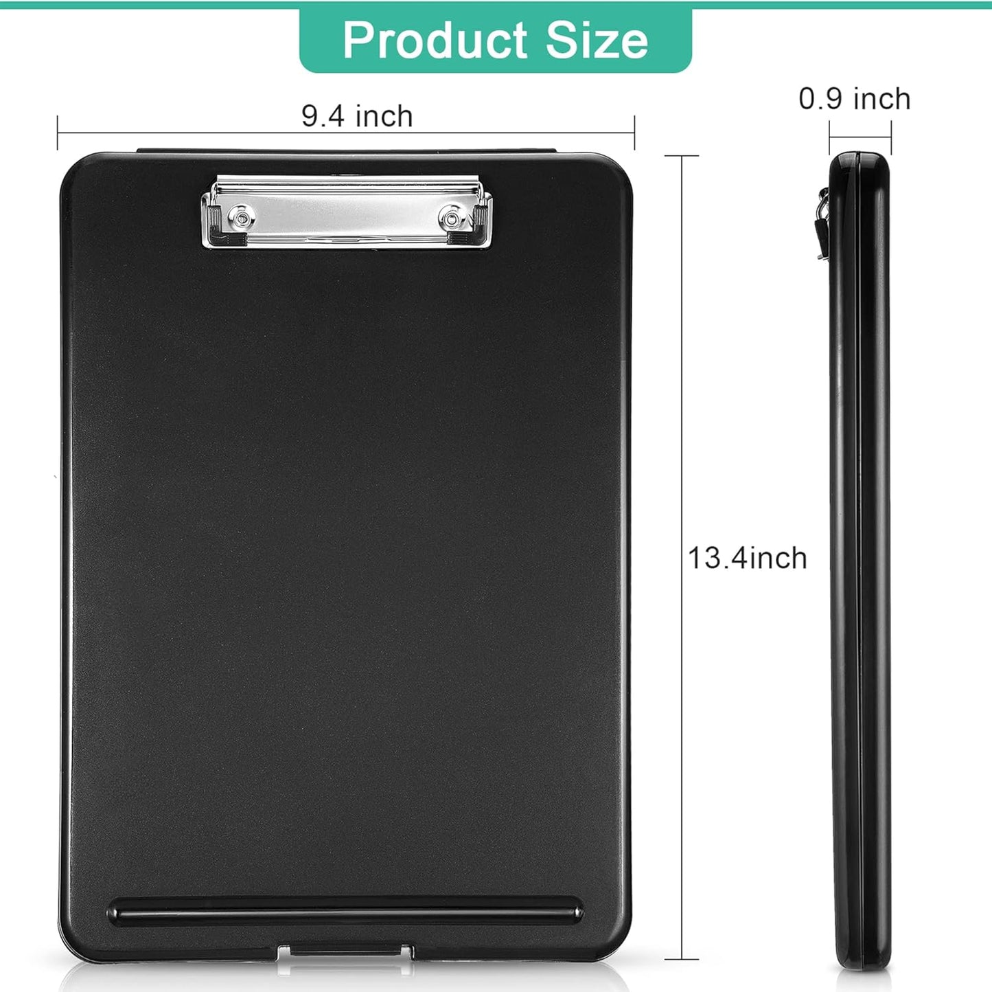 10 Pieces Clipboard with Storage Plastic Storage Clipboard Nursing Clip Board Foldable Clip Board with Low Profile Clip for Home Office School, Size 9.5 x 13.5 Inch (Black)