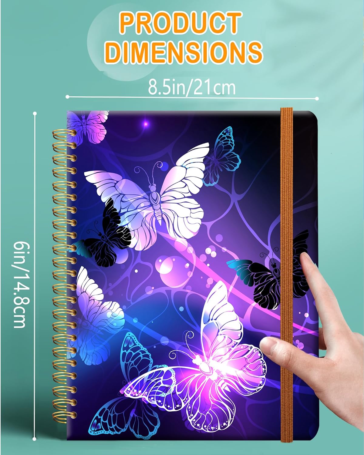Ruled Spiral Writing Notebook,A5 Hardcover Lined College Journal for Women Lady,Fashion Puppy Watercolor Strong Twin-Wire Binding with Premium Paper,8.4" X 6",Perfect for School,Office,Home Gifts(Night Glowing Butterfly)