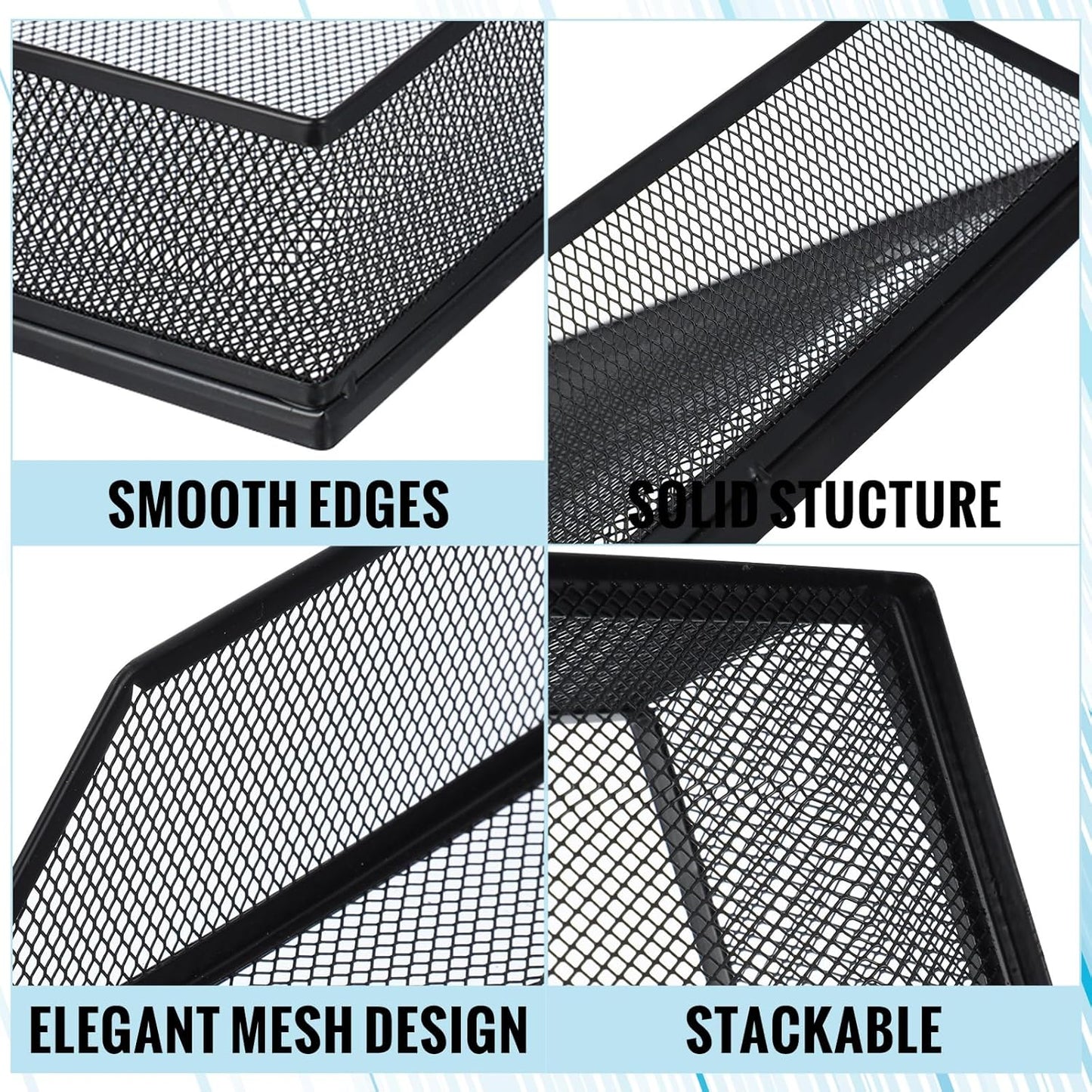 Hicarer 2 Pcs Black Metal Letter Tray Stackable Desk Tray Single Wire Mesh Organizer Front Load File Paper Holder for Desktop Office Home School Classroom (12.8 x 9.84 Inch)