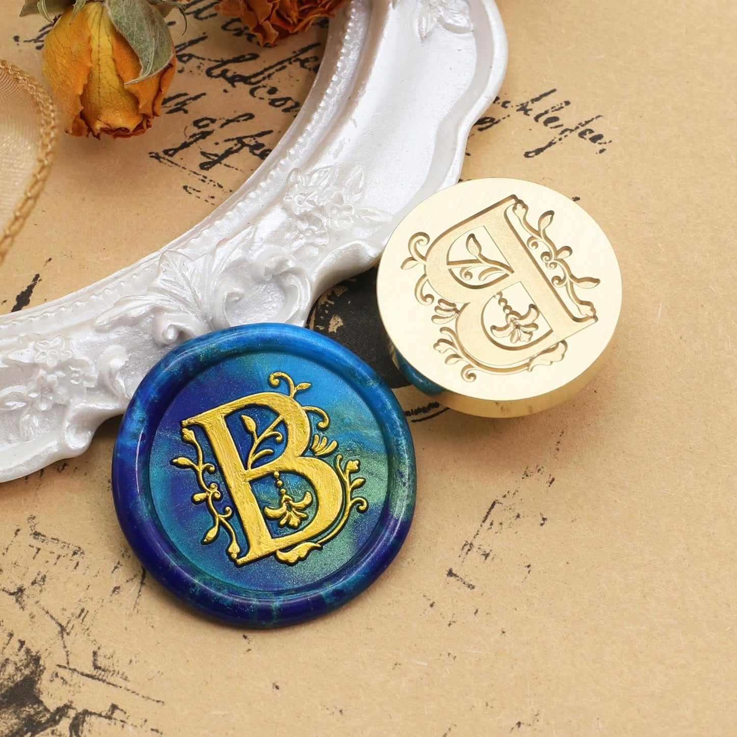 SWANGSA Initial Alphabet B Wax Seal Stamp Kit, Classic Retro Letter Sealing Stamp with 200pcs Sealing Wax Beads Kit for Wedding Invitations Cards Envelopes (B)