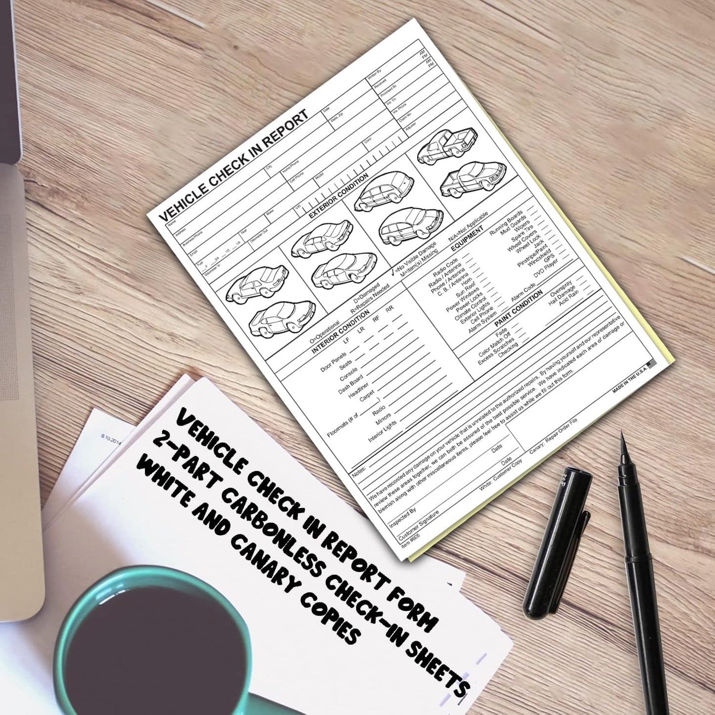 Vehicle Check-In Form Pad – 8.5" x 11" 2-Part Carbonless Auto Condition Report – White & Canary Copies – Service Intake Sheet for Car Dealerships, Repair Shops & Mechanics – Pack of 200