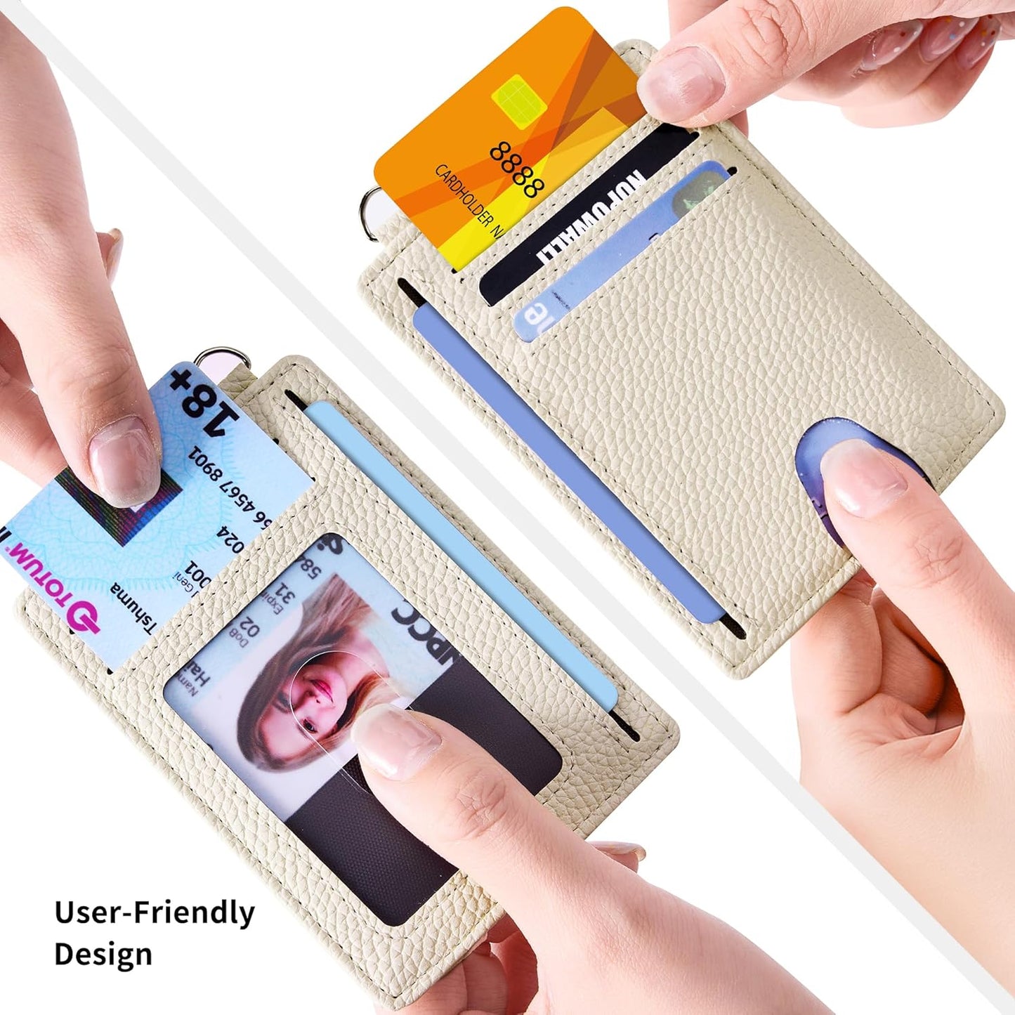 Mayski Slim Wallet, Credit Card Holder for Women, Minimalist Front Pocket RFID Blocking Card Cases, Small Wallet Women Men(Litchi Beige)