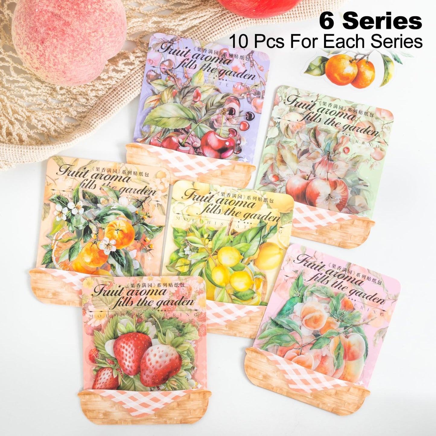 60 Pcs Large Garden-Inspired PET Stickers, Fruit-Themed for Scrapbooking, Journaling, DIY Crafts, with Organizer