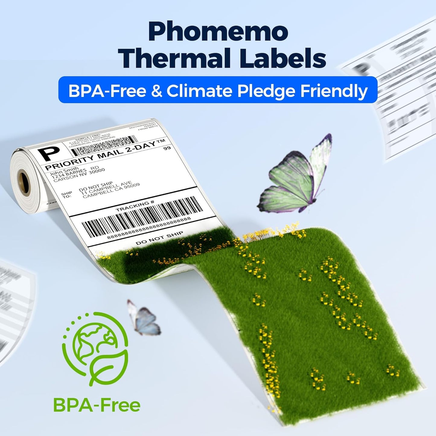 80PCs Phomemo Thermal Labels, 3.3 x 4 Shipping Label Compatible with 241-BT, M421 Label Printer