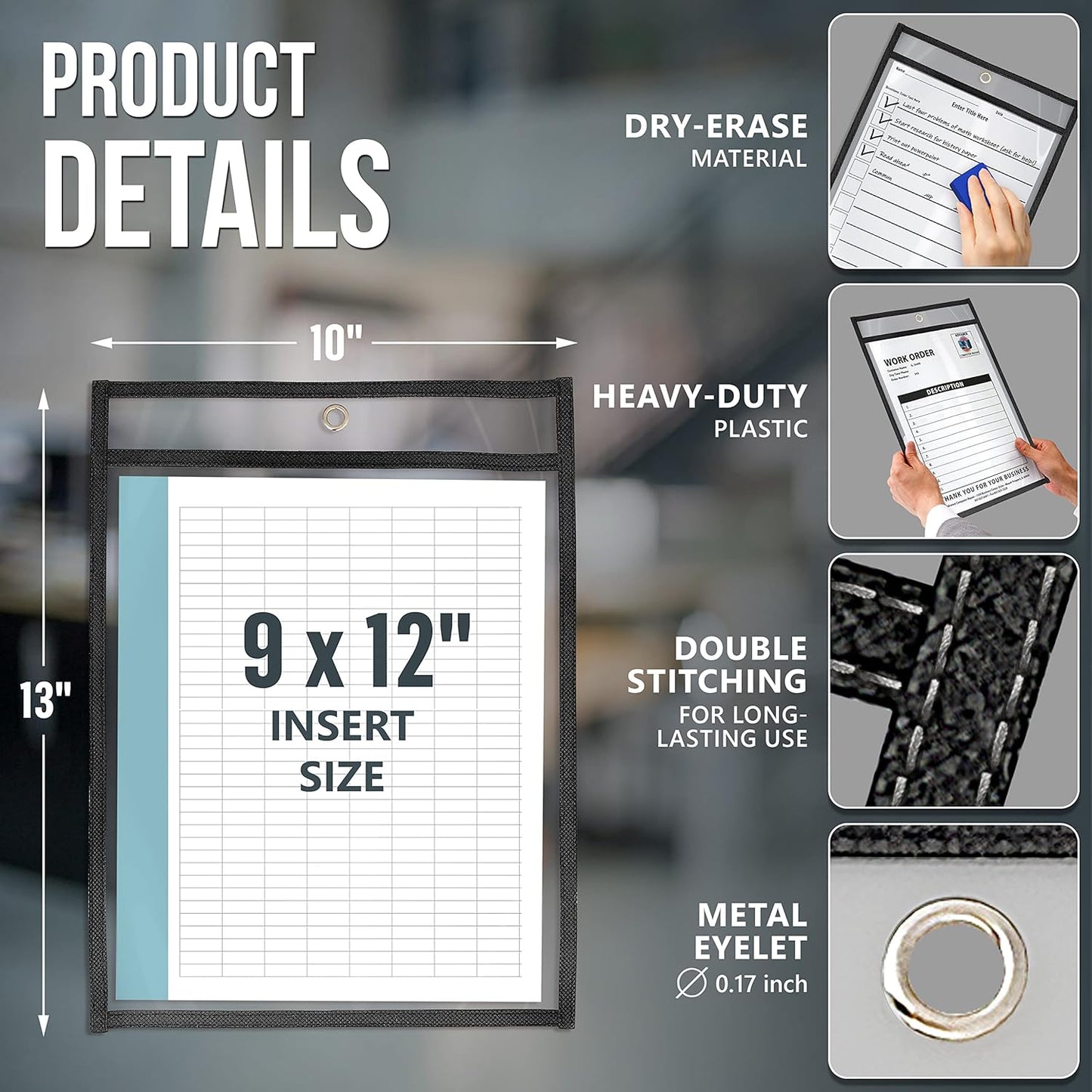 30 Pack Job Ticket Holders 9x12 - Work Order Plastic Sleeves Shop Ticket Holders Dry Erase Pocket Sleeves Dry Erase Pockets Dry Erase Sleeves Clear Pocket Sleeves Ticket Holder Plastic Sleeves