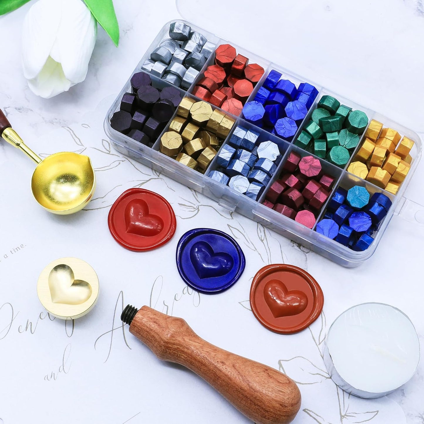 SWANGSA 3D Heart Seal Stamp Kit With 200pcs Wax Beads, Great for Embellishment of Invitations, Wine Packages, Gift Ideas