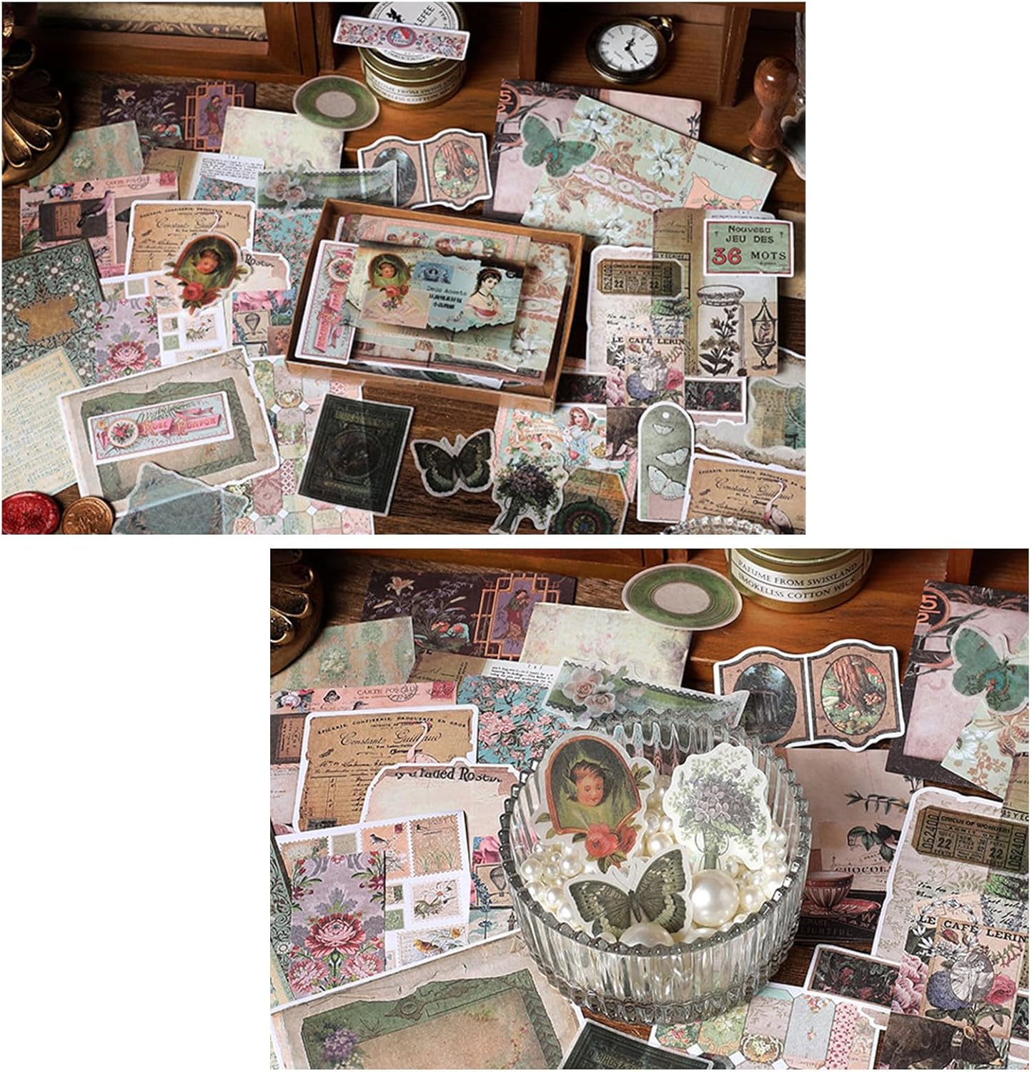 200PCS Vintage Scrapbooking Supplies Pack, Aesthetic Scrapbook Sticker Paper Art Journaling Kit for Bullet Junk Journals,Planner,Cottagecore Decor Gifts (Green Vintage Collection)