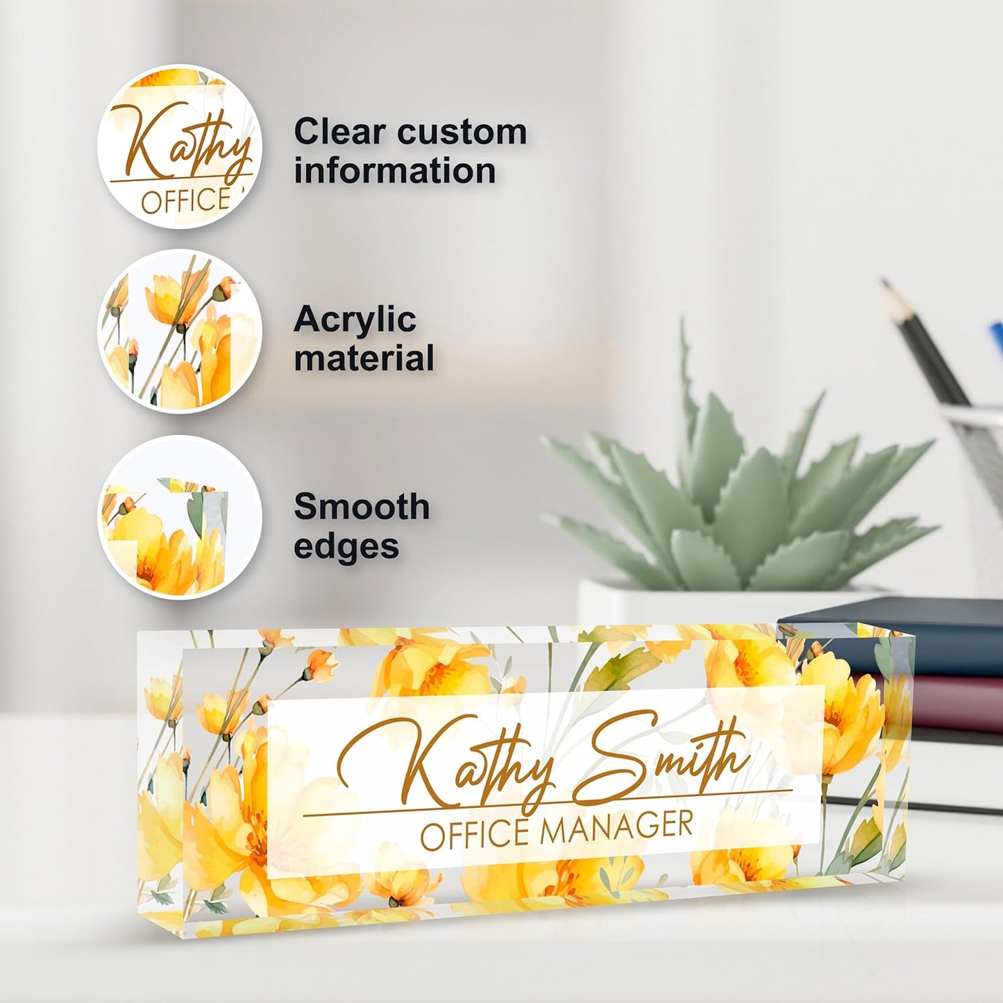 Personalized Name Plate for Desk, Custom Desk Name Plate, Acrylic Name Plate Office Desk Accessories, Personalized Office Gifts for Coworkers Teachers, Employee Appreciation Gifts (A-WaterColor5)