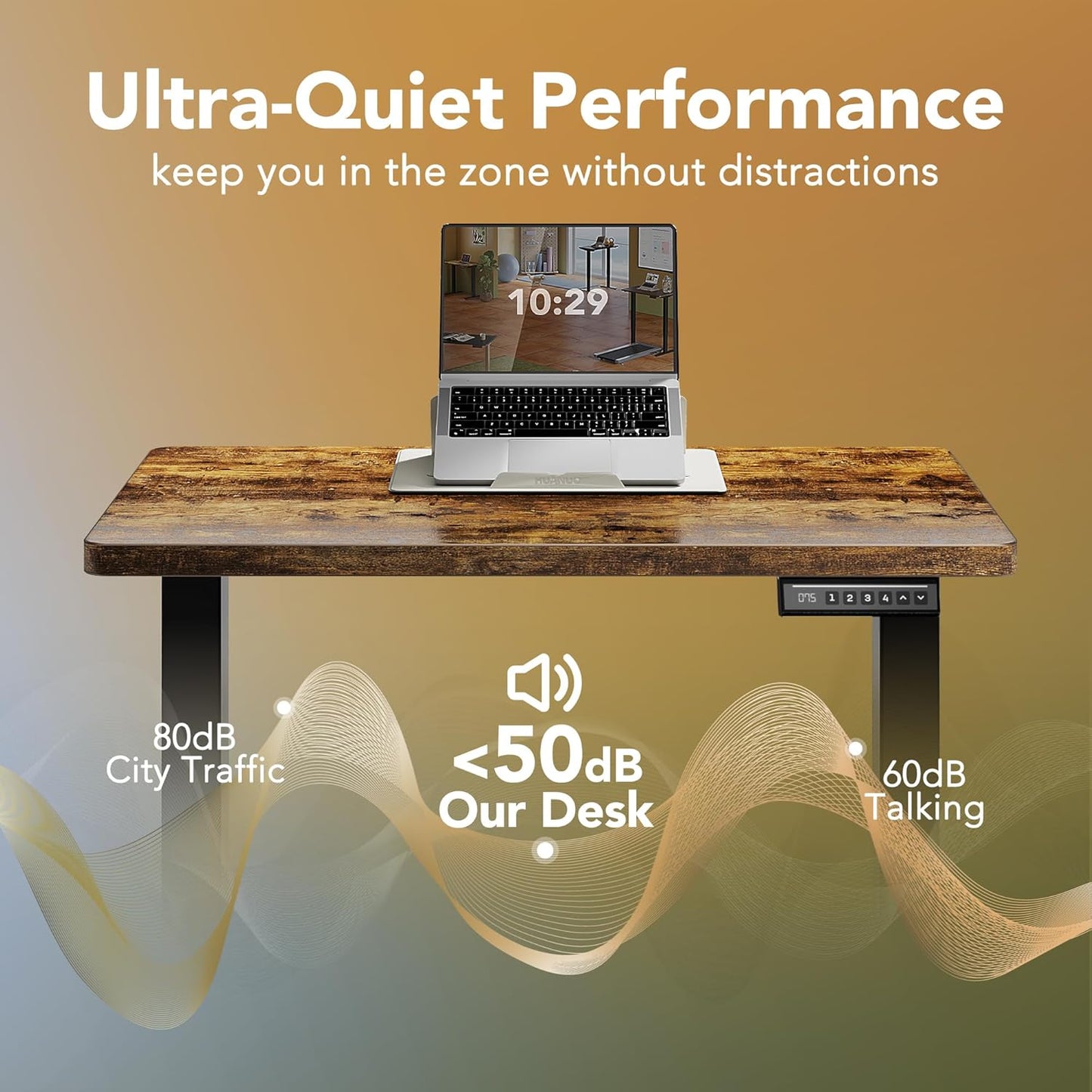 HUANUO 43 x 24 inch Electric Standing Desk Adjustable Height, 4 Memory Height Settings, Sit Stand Up Desk for Home Office & Computer Workstation, Rustic Brown