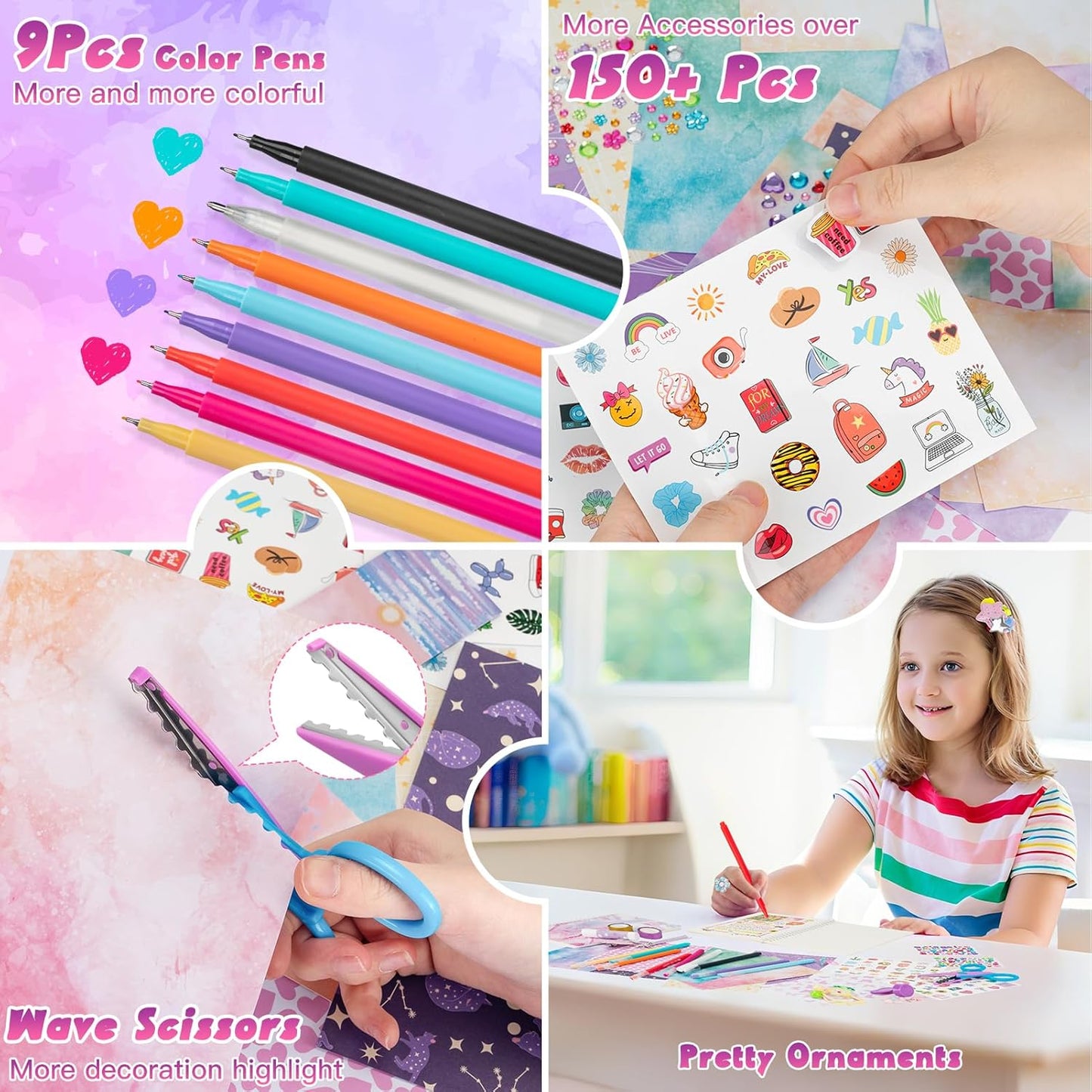 QIYVLOS 2 Pack DIY Journal Kit, Scrapbook Kit Toys for ages 8-13, Birthday Stationary Journaling Supplies Set Arts and Crafts Gifts for Teen Girls Ages 8 9 10 11 12 13 14 Year Old