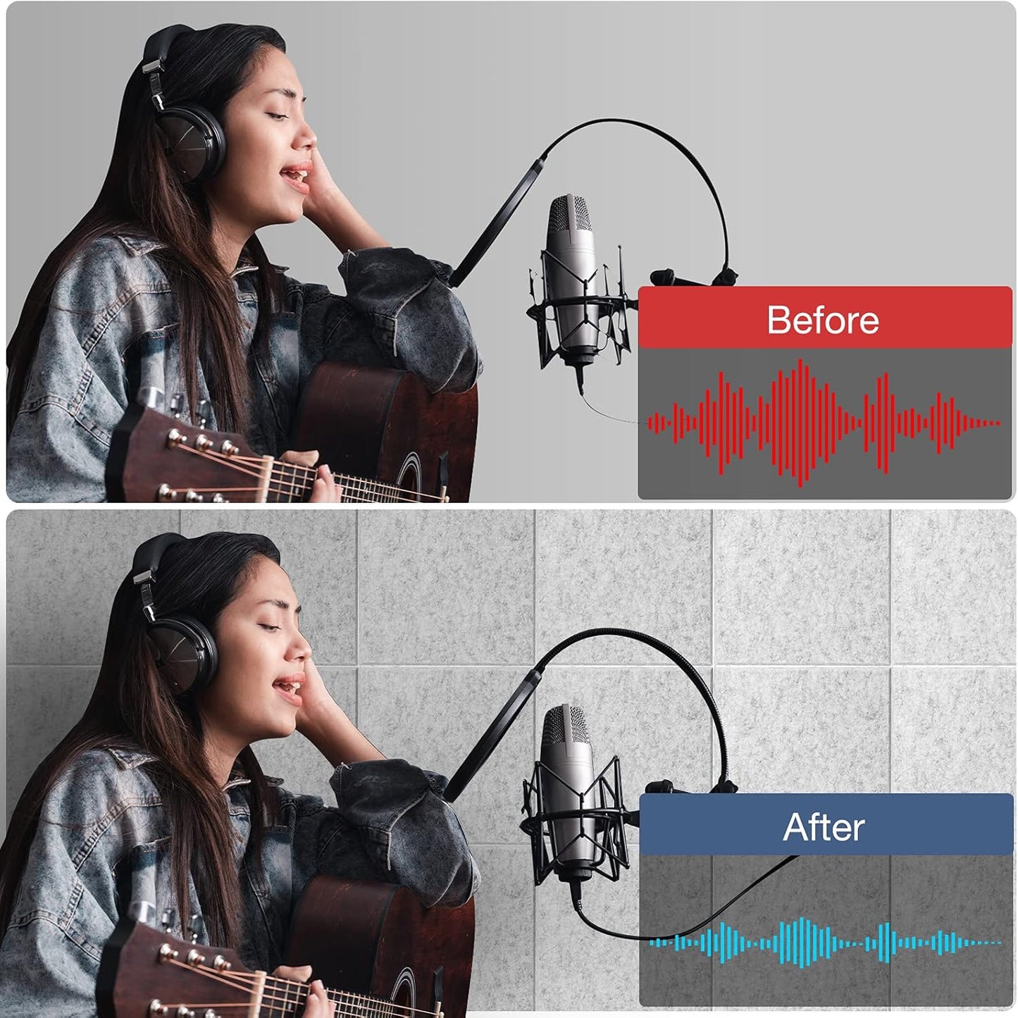 22 Pack Self Adhesive Acoustic Panels, 12" X 12" X 0.4" High Density Polyester Sound Proof Foam Panels for Walls, Soundproof Wall Panels for Home & Office (Sliver Gray)