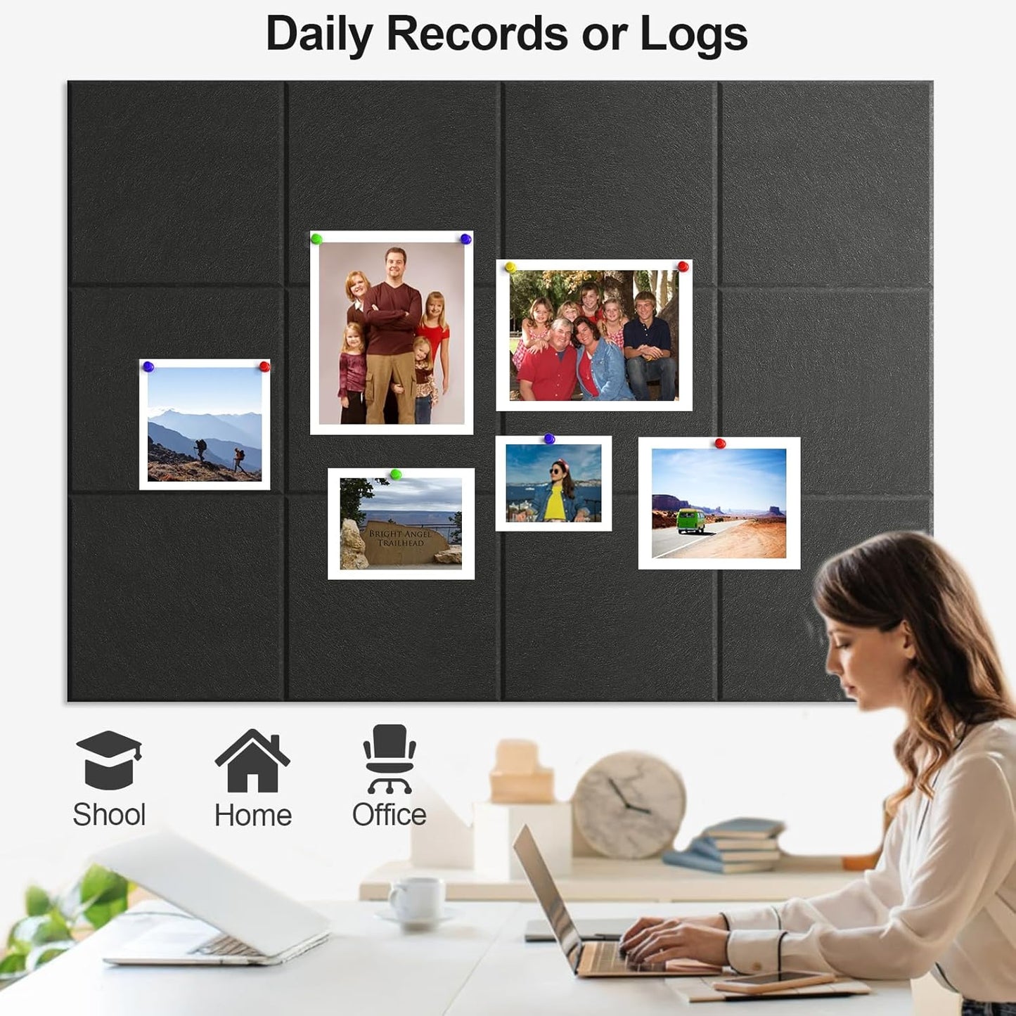 Large Cork Board for Walls 47" x 35" 12 Pack Black Bulletin Boards Felt Wall Tiles with Safe Removable Adhesive Corkboards for Office Home,Black