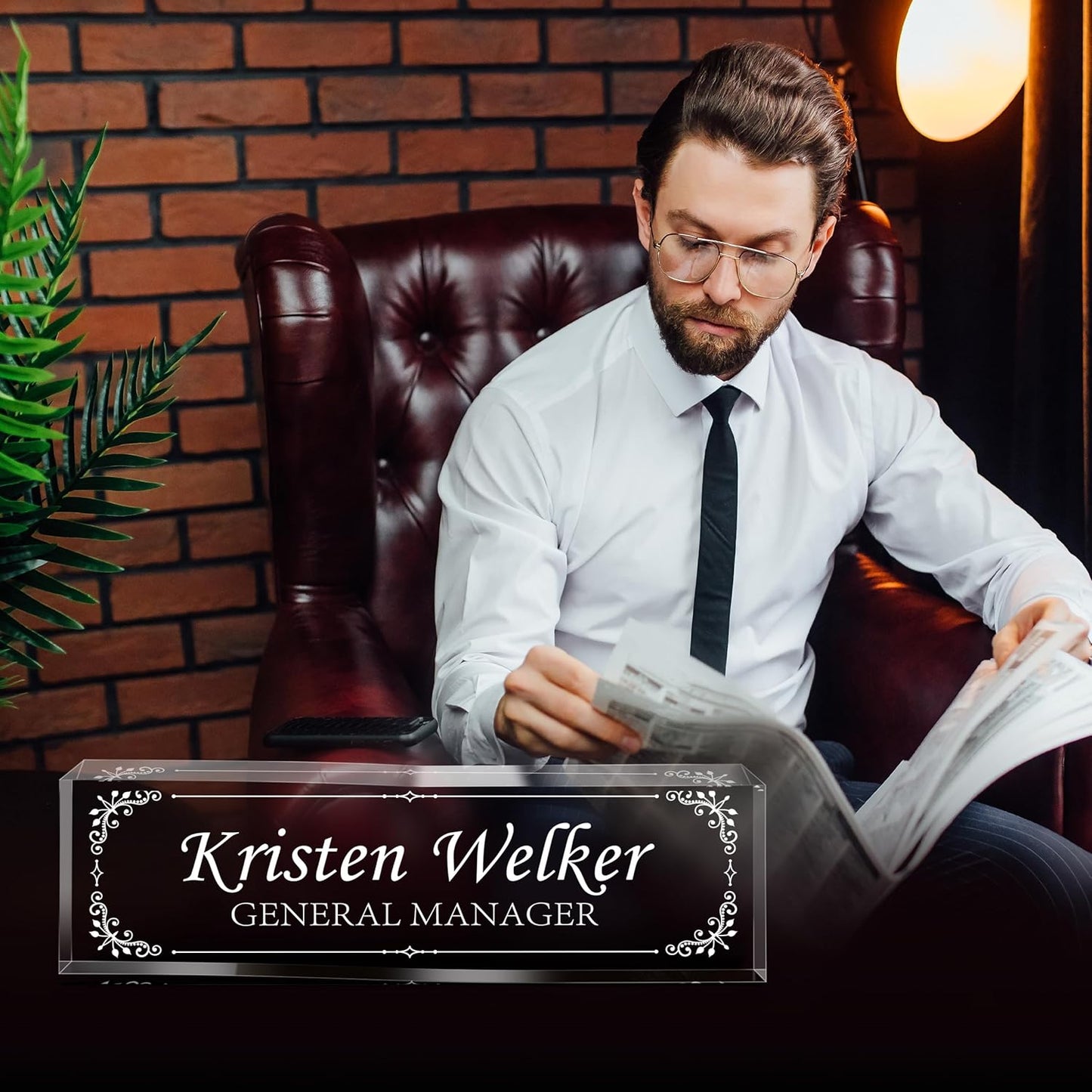 Gowellly Desk Name Plate Personalized - Custom Acrylic Name Plate for Desk - Enterprise Custom Logo/Text nameplates - Employee Appreciation Gifts (engrave-1)