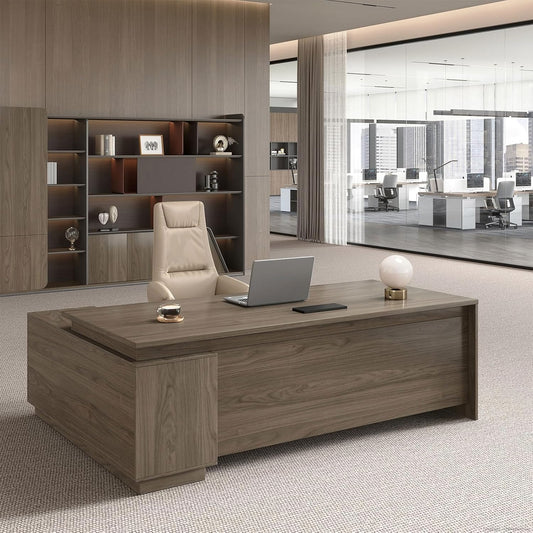 Executive Office Desk with Reversible Cabinets, Lockable Drawers, Cable Box & Privacy Panel – Modern Wood Grain Desk for Home Office or Business Use(Black Walnut,63" L*32" W*30" H)