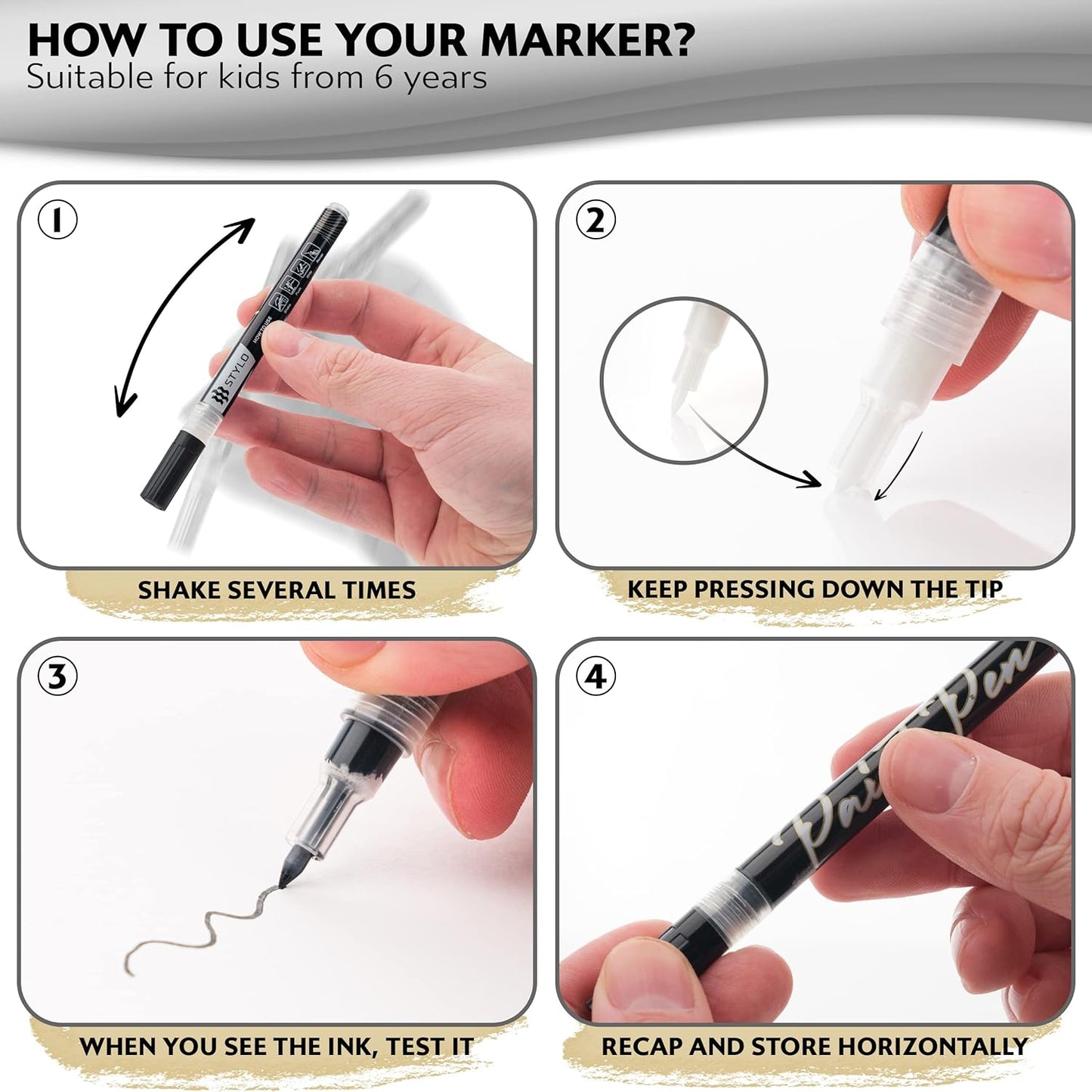 Stylo 8 Count Acrylic Metallic Pens - Black Paint Pens - Fine Tip Permanent Acrylic Metallic Paint Markers for Rock Painting, Glass, Wood, Ideal for Arts and Crafts (Pack of 8, Black)