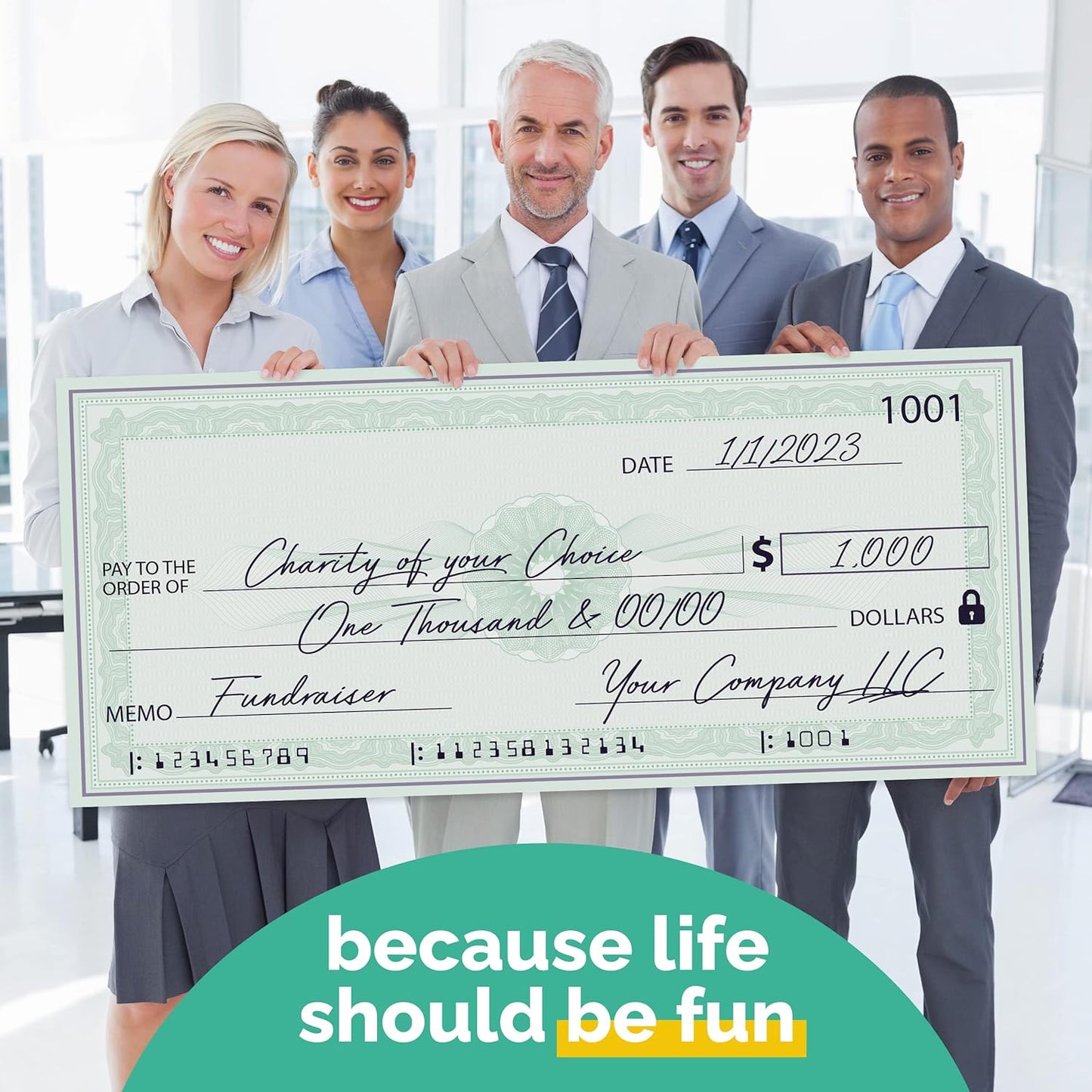 Giant Check | 36x16 Dry Erase Big Check for Presentations - Oversized Fake Check Award