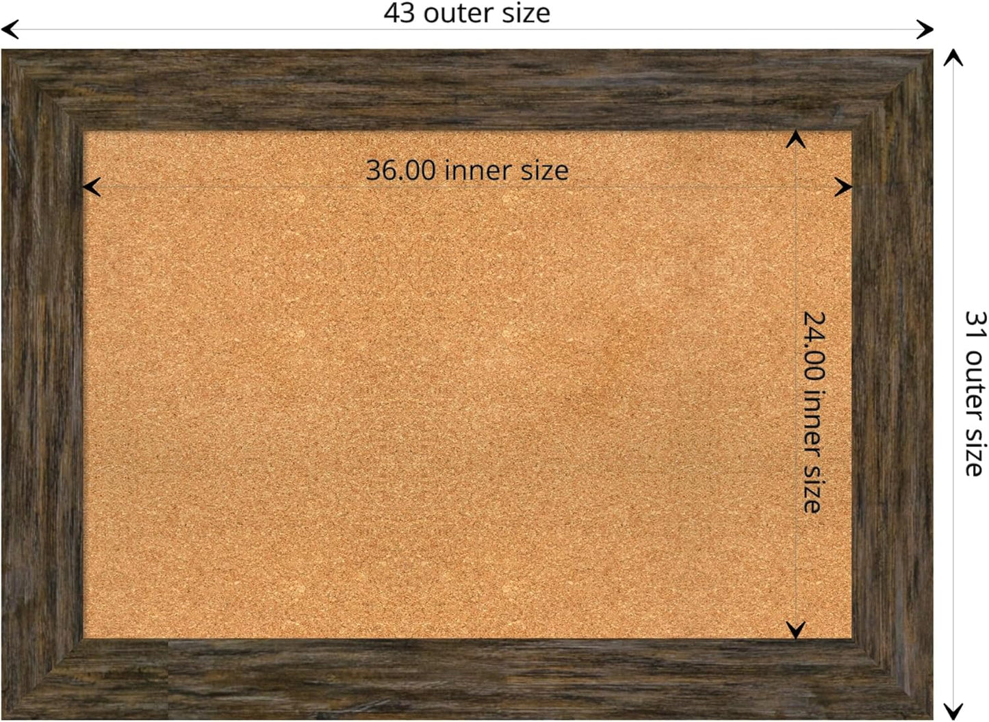 Amanti Art Natural Cork Board for Wall, 31x43 Vision Board with Brown Wood Frame, Large Corkboard Office Decor for Home Organization, Rustic Farmhouse Corkboard Pinboard to display items for home