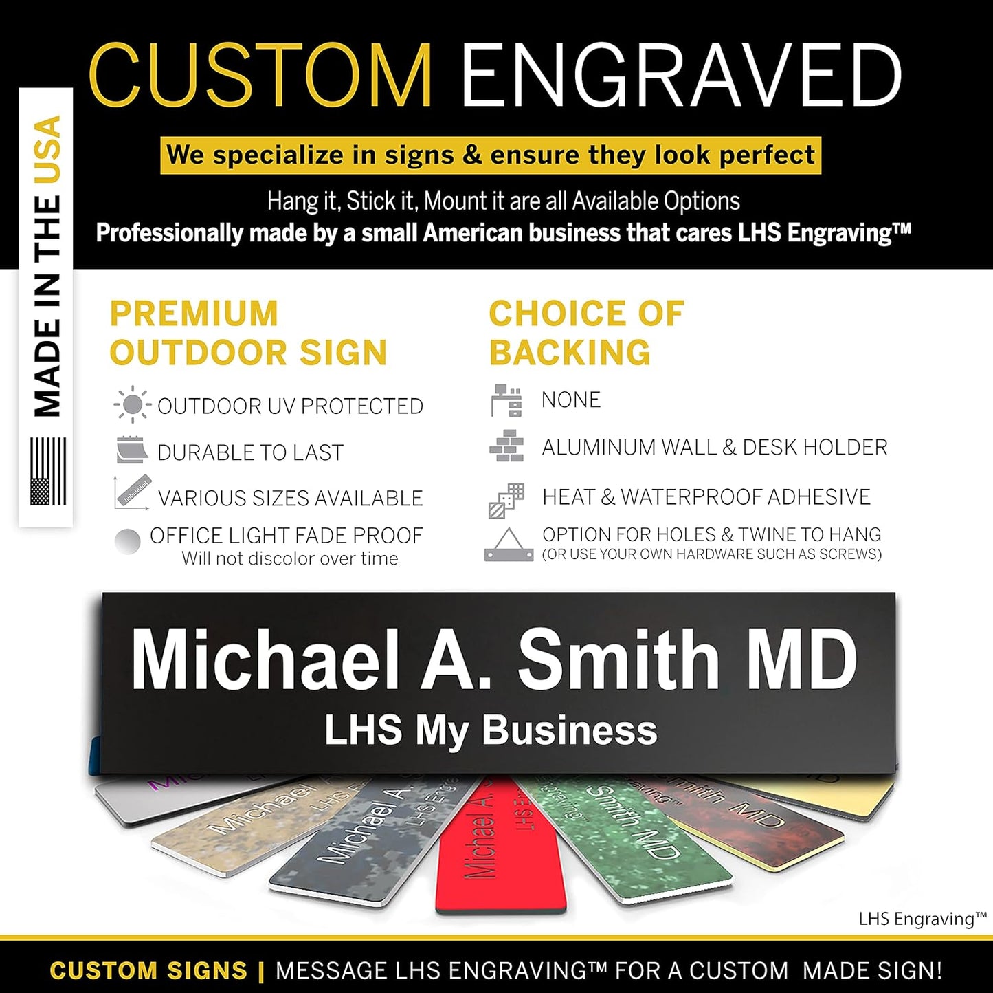 Engraved Custom Door Plate Black Plastic Office Door Sign with White Letters - Made in USA 2x12 B2