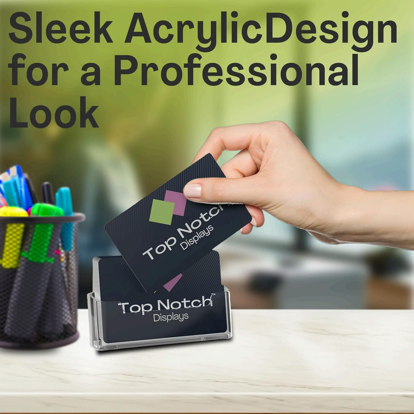 Acrylic Business Card Holder for Desk - Gift & Business Card Display Stand, Sleek & Durable Card Holder Display for Office, Home & Retail Use, Fits 50 Business Cards, 6 Pack - Clear