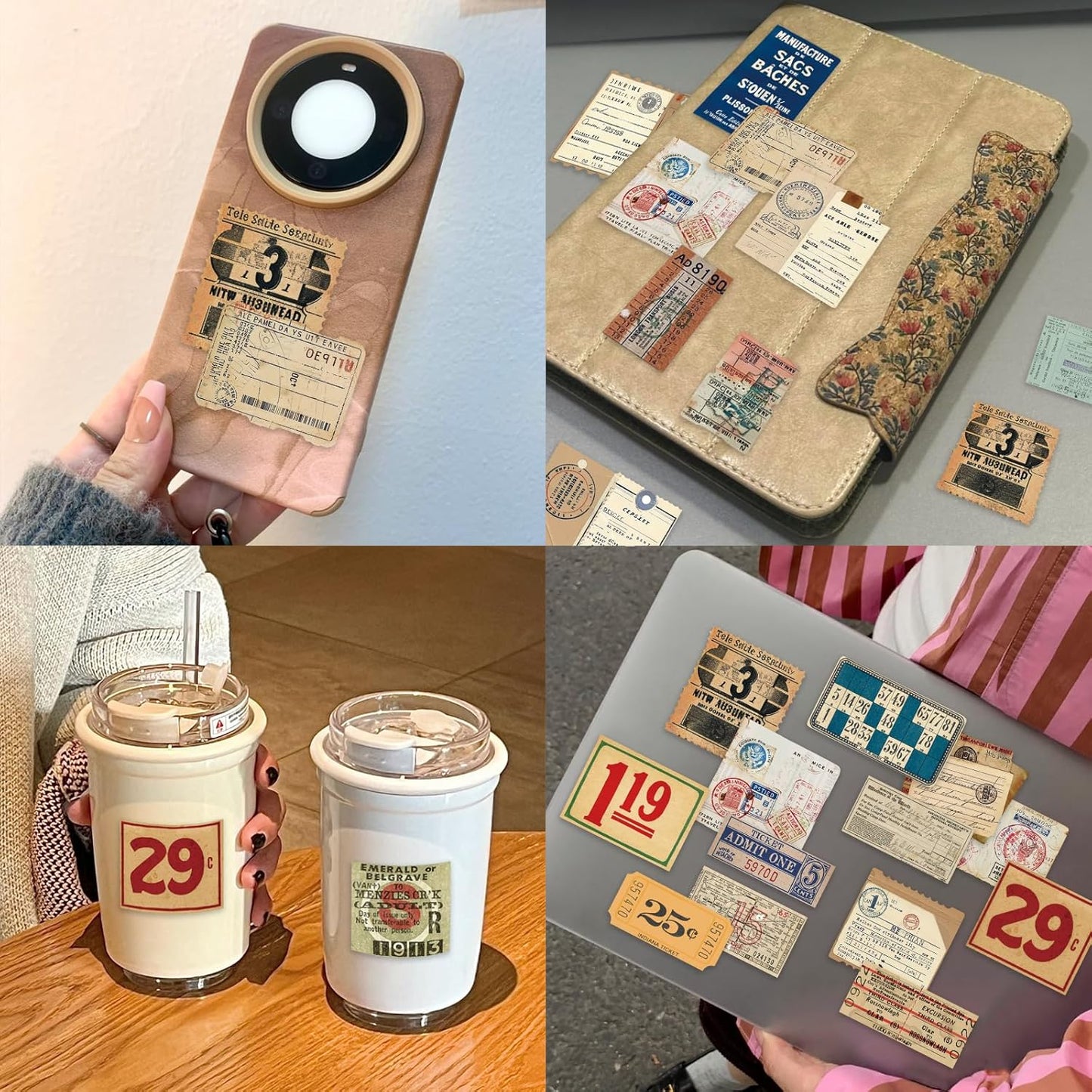 PRSTINCOL 100Pcs Vintage Sticker Pack - Scrapbooking Supplies & Junk Journal Accessories - Aesthetic Stickers for Water Bottles, Craft Kits, Bullet Journals - Retro Design